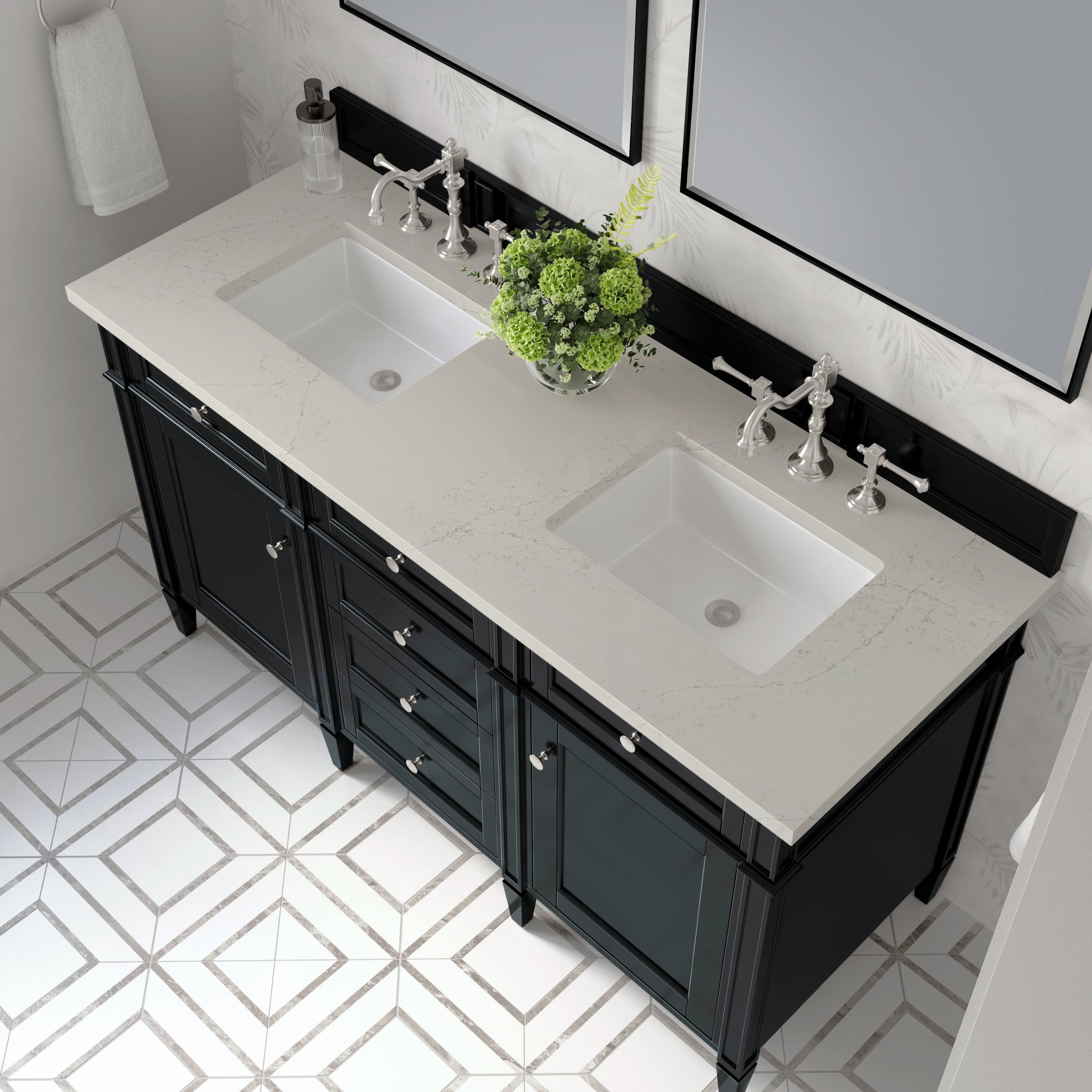 James Martin Brittany 60" Double Bathroom Vanity, Black Onyx with Siberian countertop