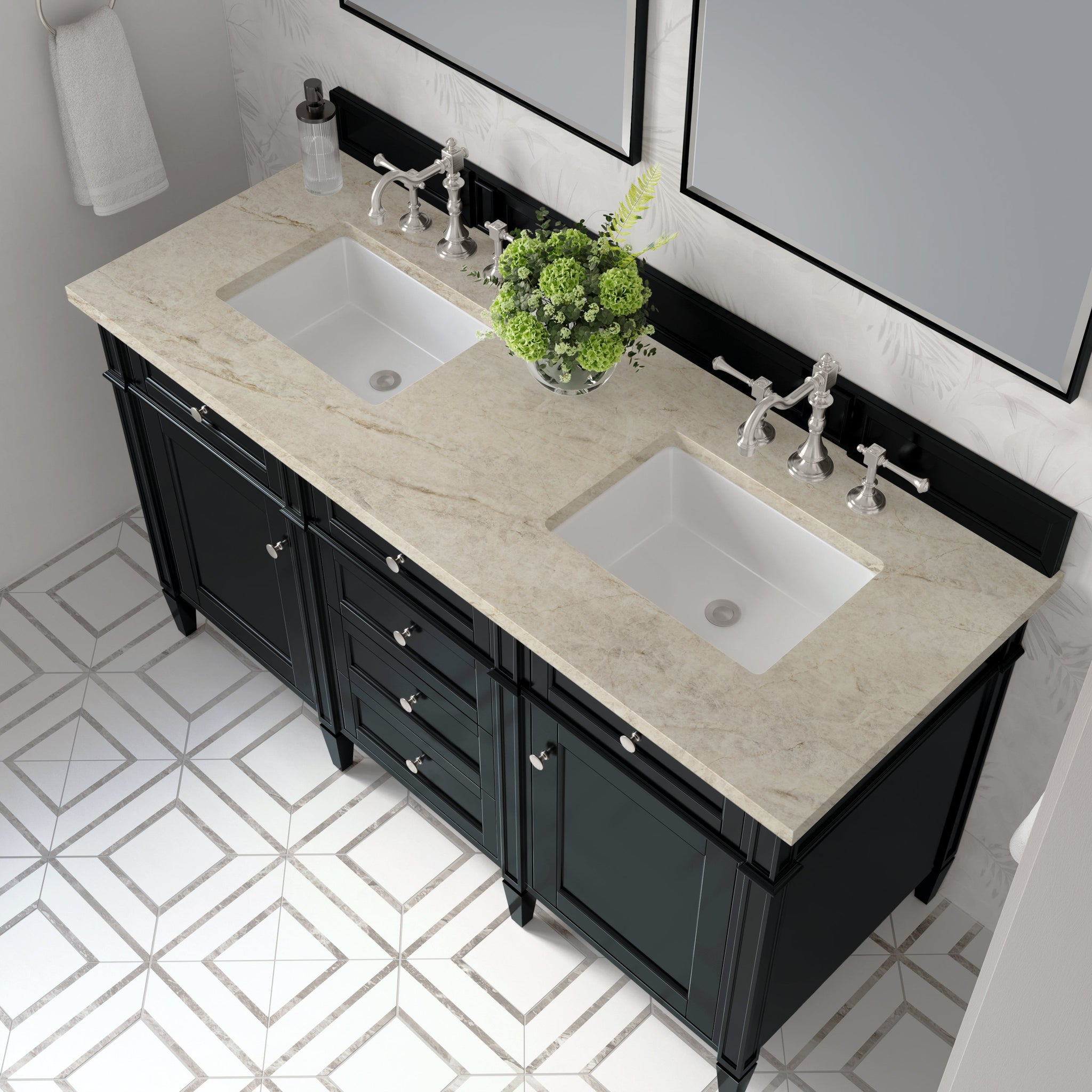James Martin Brittany 60" Double Bathroom Vanity, Black Onyx with Tajnar countertop