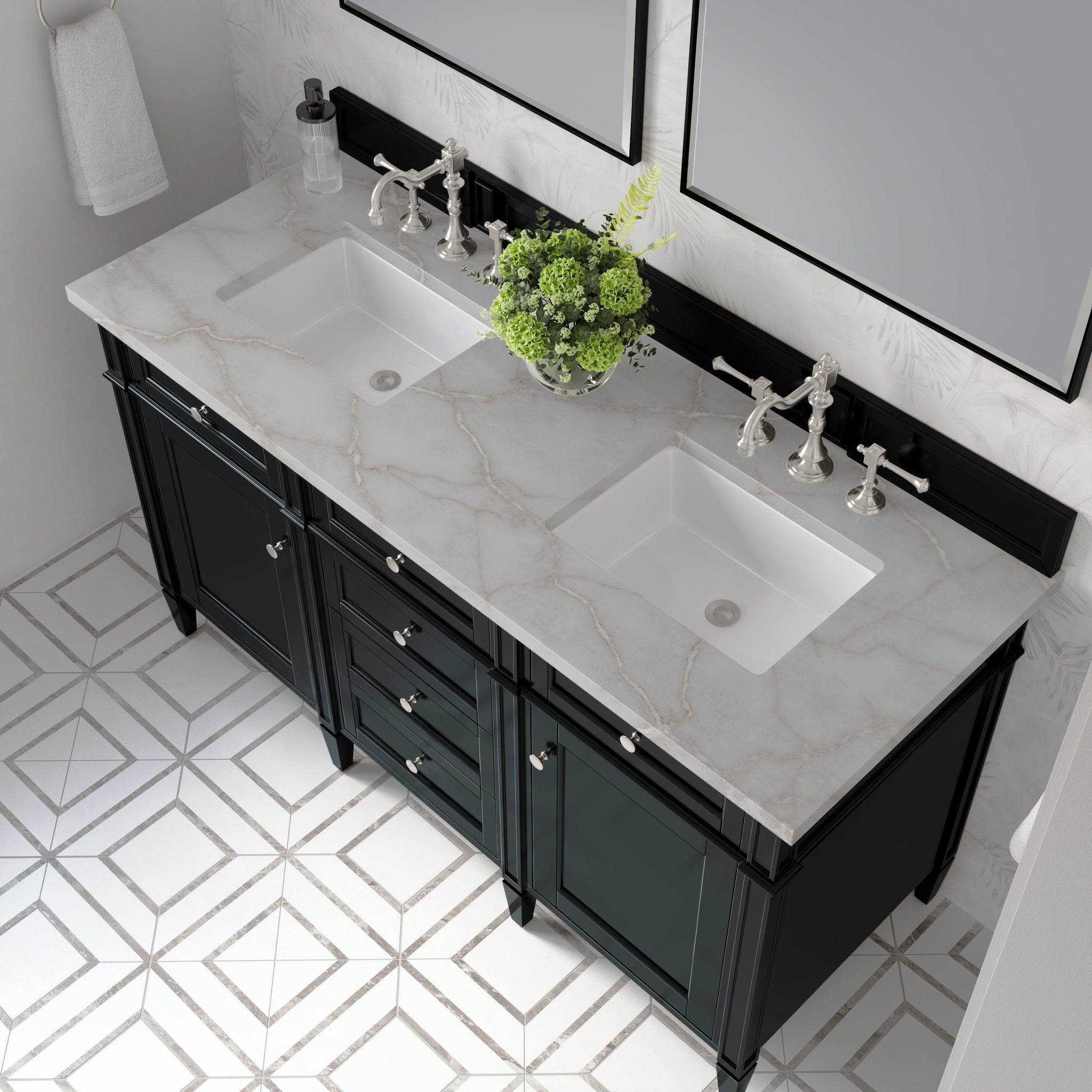 James Martin Brittany 60" Double Bathroom Vanity, Black Onyx with Victorian Silver countertop