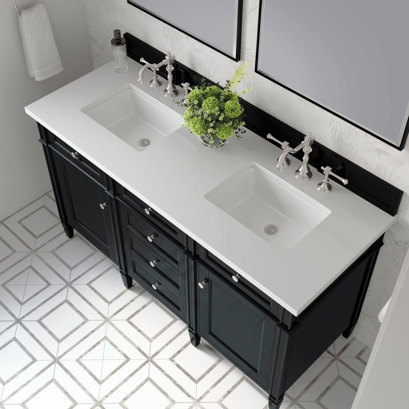James Martin Brittany 60" Double Bathroom Vanity, Black Onyx with White Zeus countertop