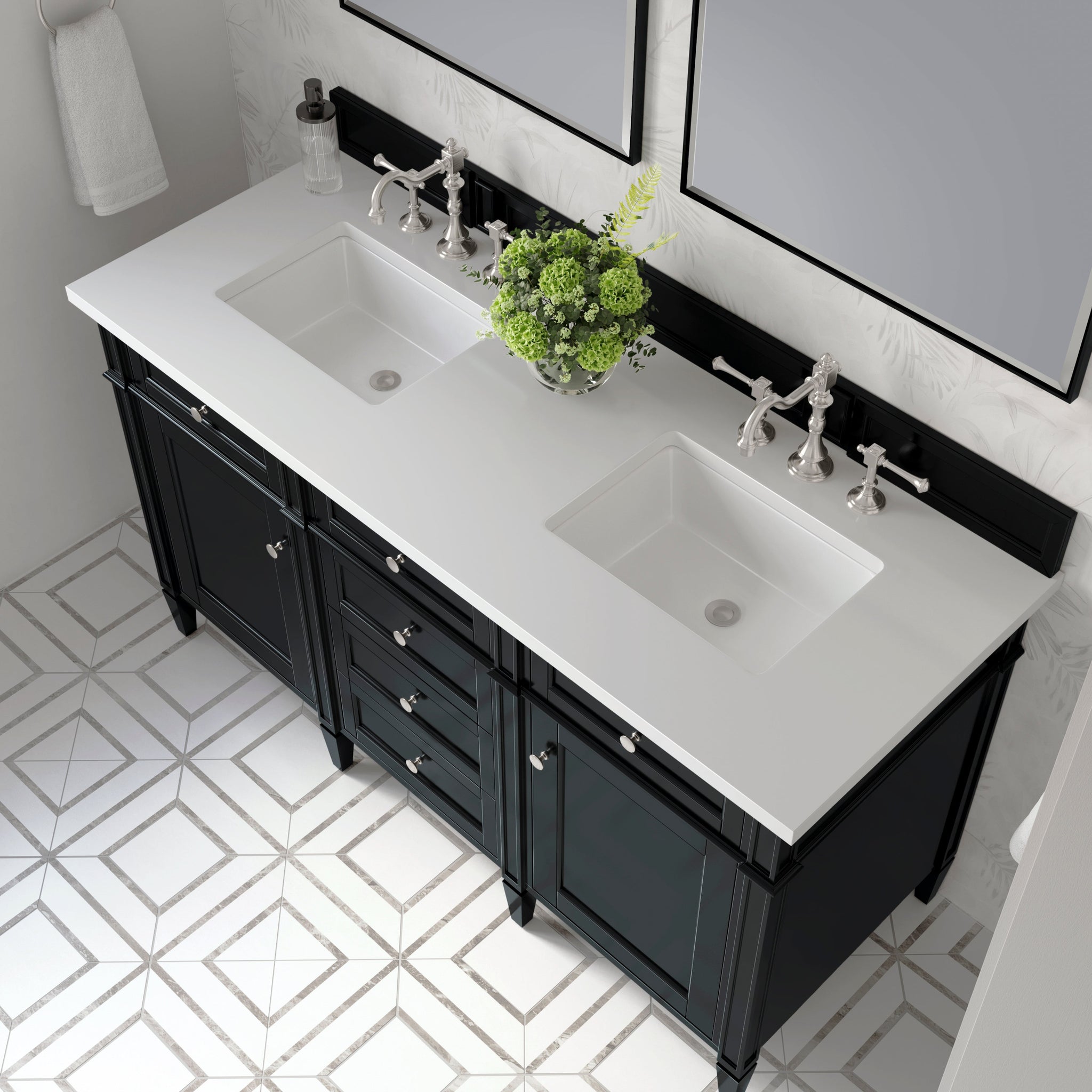 James Martin Brittany 60" Double Bathroom Vanity, Black Onyx with White Zeus countertop