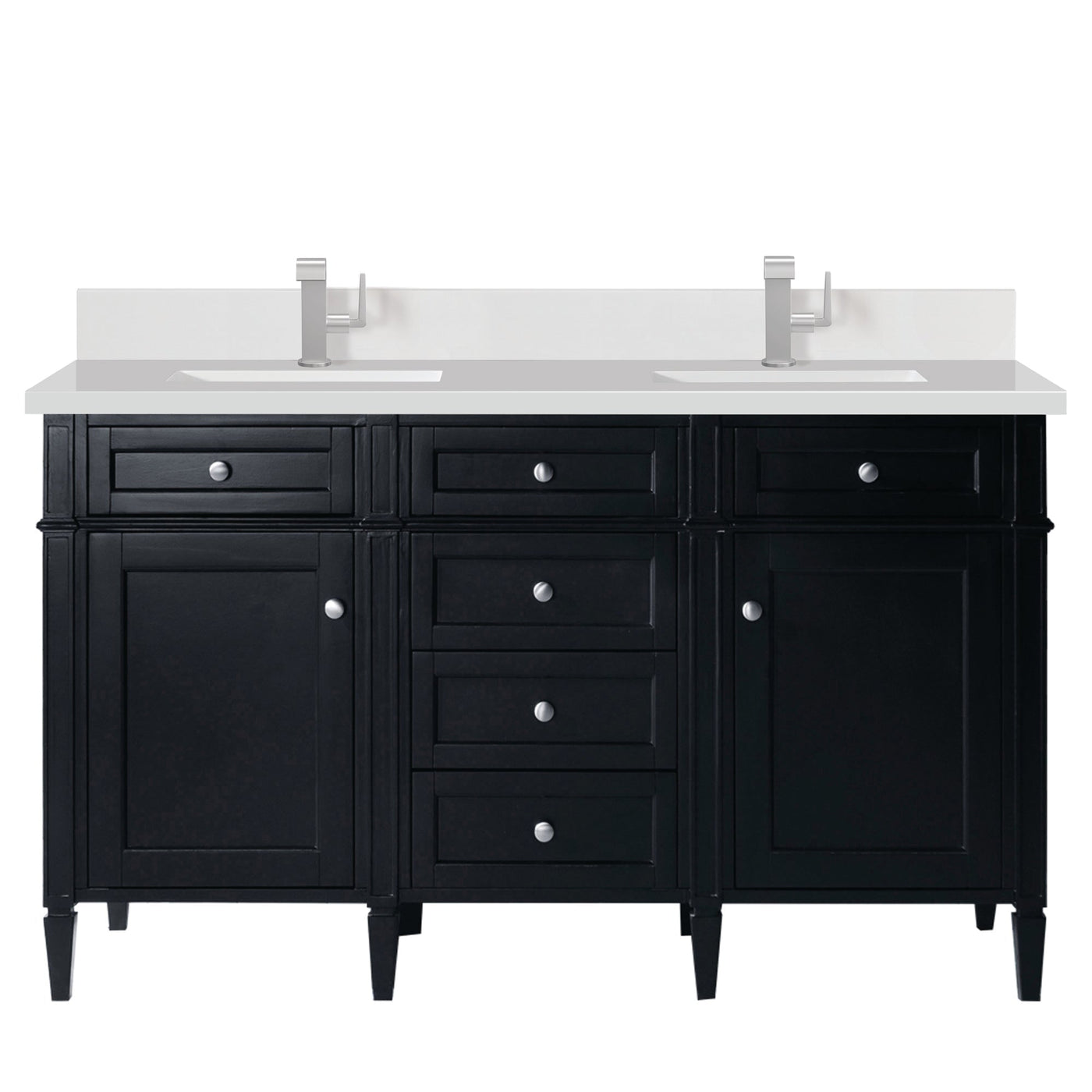 James Martin Brittany 60" Double Bathroom Vanity, Black Onyx with White Zeus (Single Hole, with Backsplash) countertop