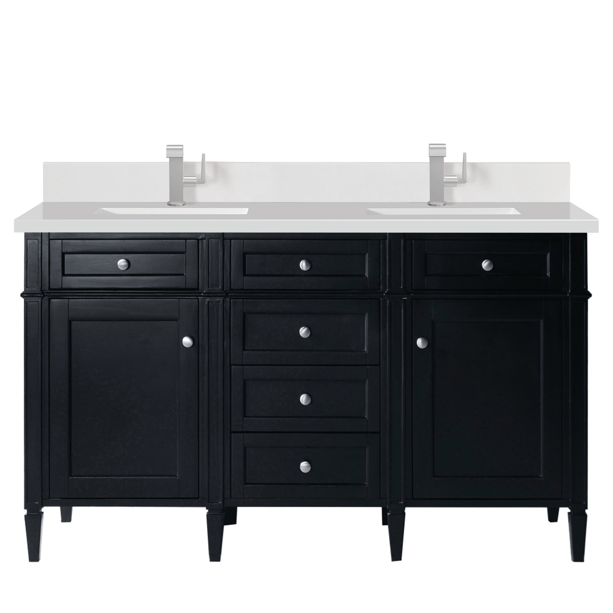 James Martin Brittany 60" Double Bathroom Vanity, Black Onyx with White Zeus (Single Hole, with Backsplash) countertop