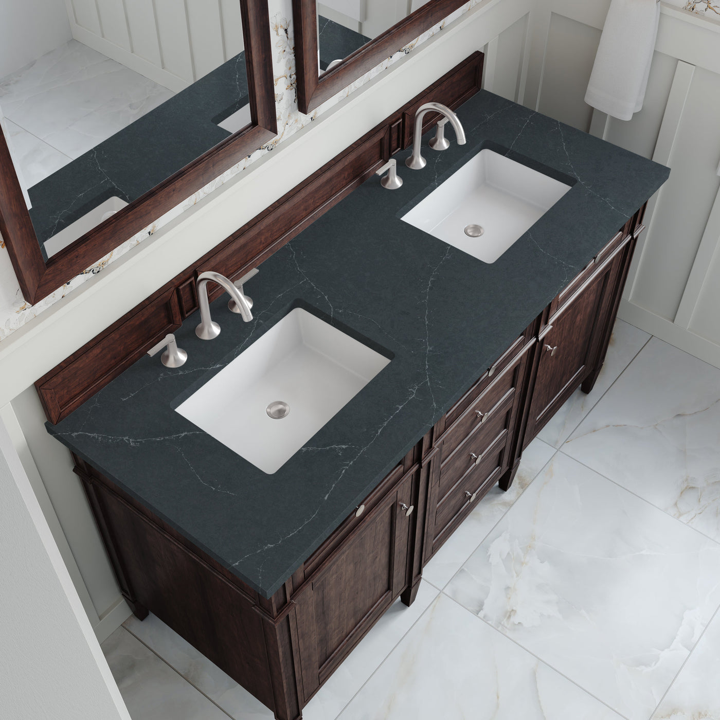 James Martin Brittany 60" Double Bathroom Vanity, Burnished Mahogany with Charcoal Soapstone countertop