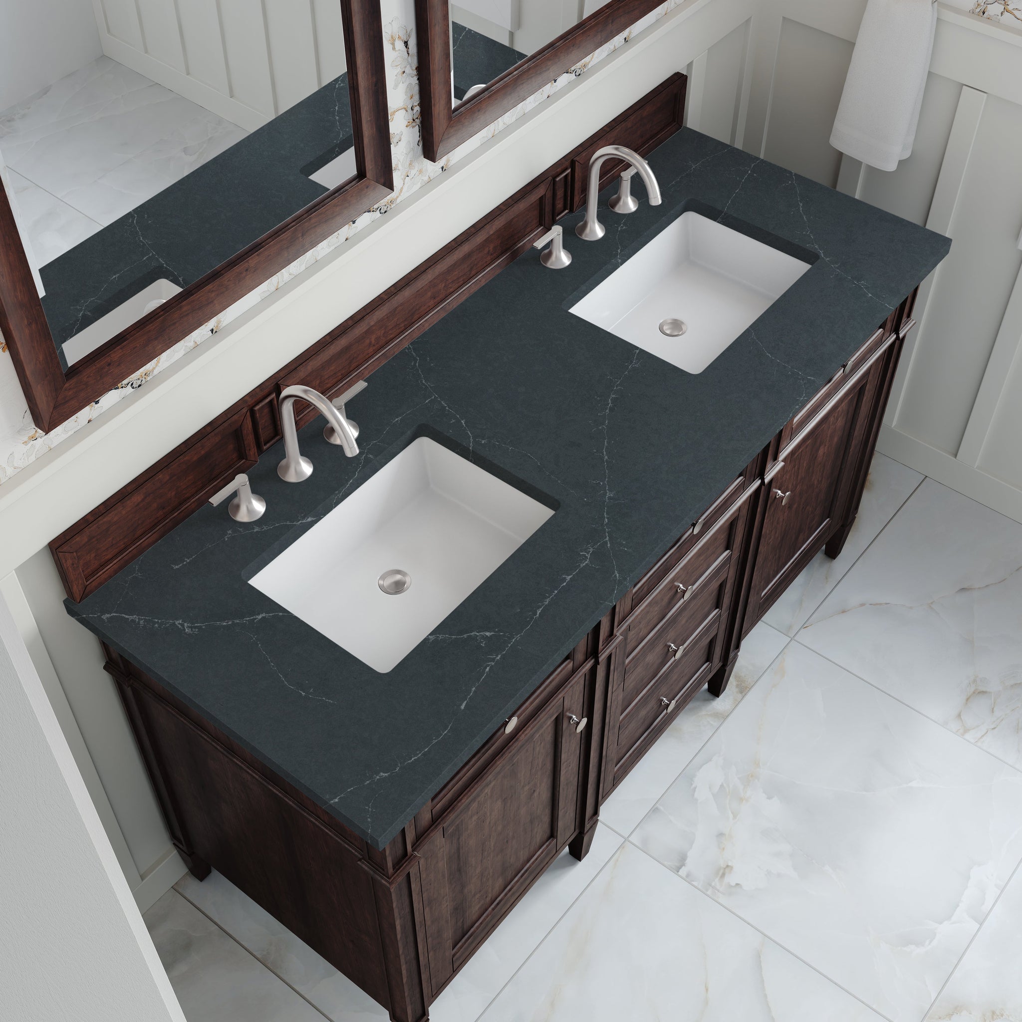 James Martin Brittany 60" Double Bathroom Vanity, Burnished Mahogany with Charcoal Soapstone countertop