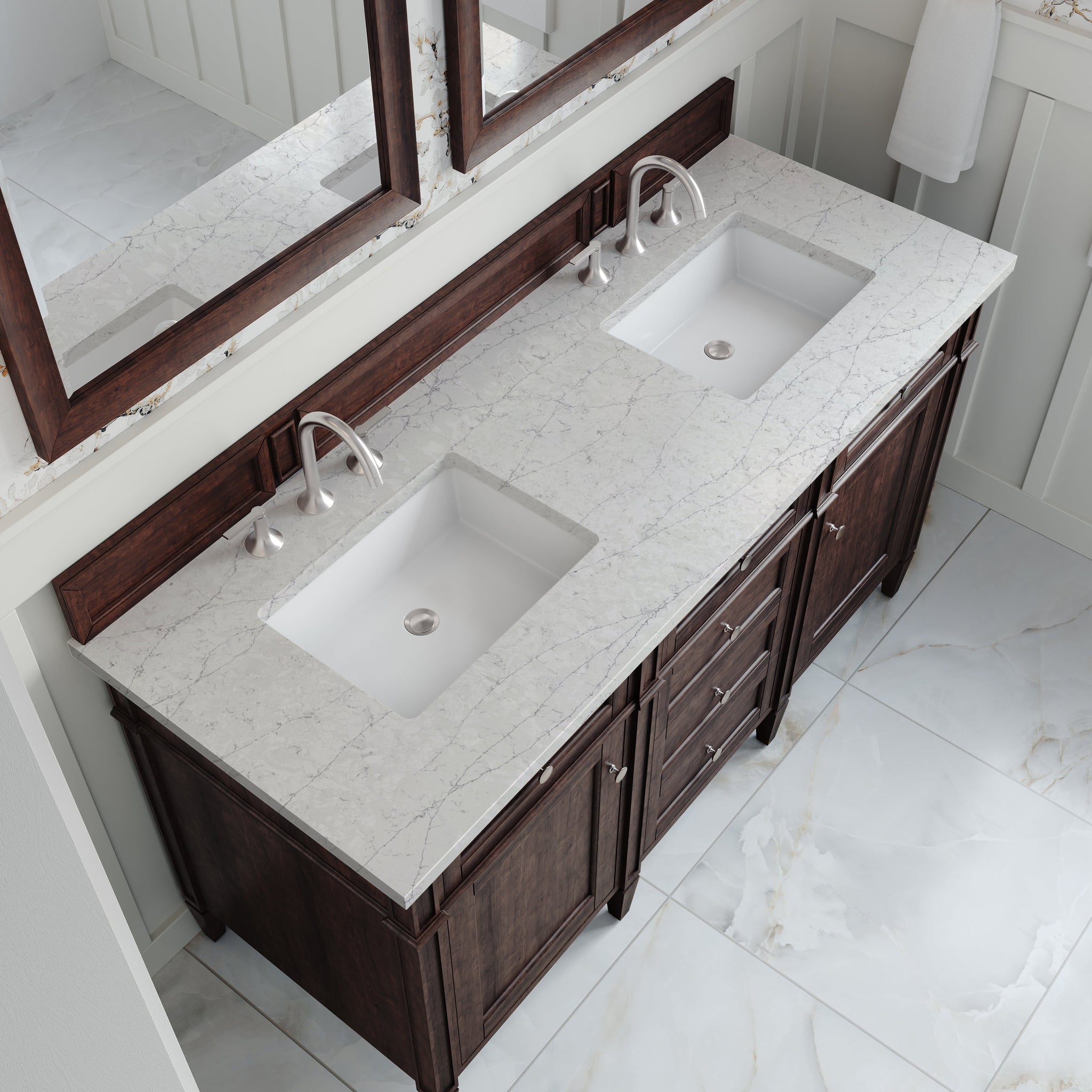 James Martin Brittany 60" Double Bathroom Vanity, Burnished Mahogany with Eternal Jasmine Pearl countertop