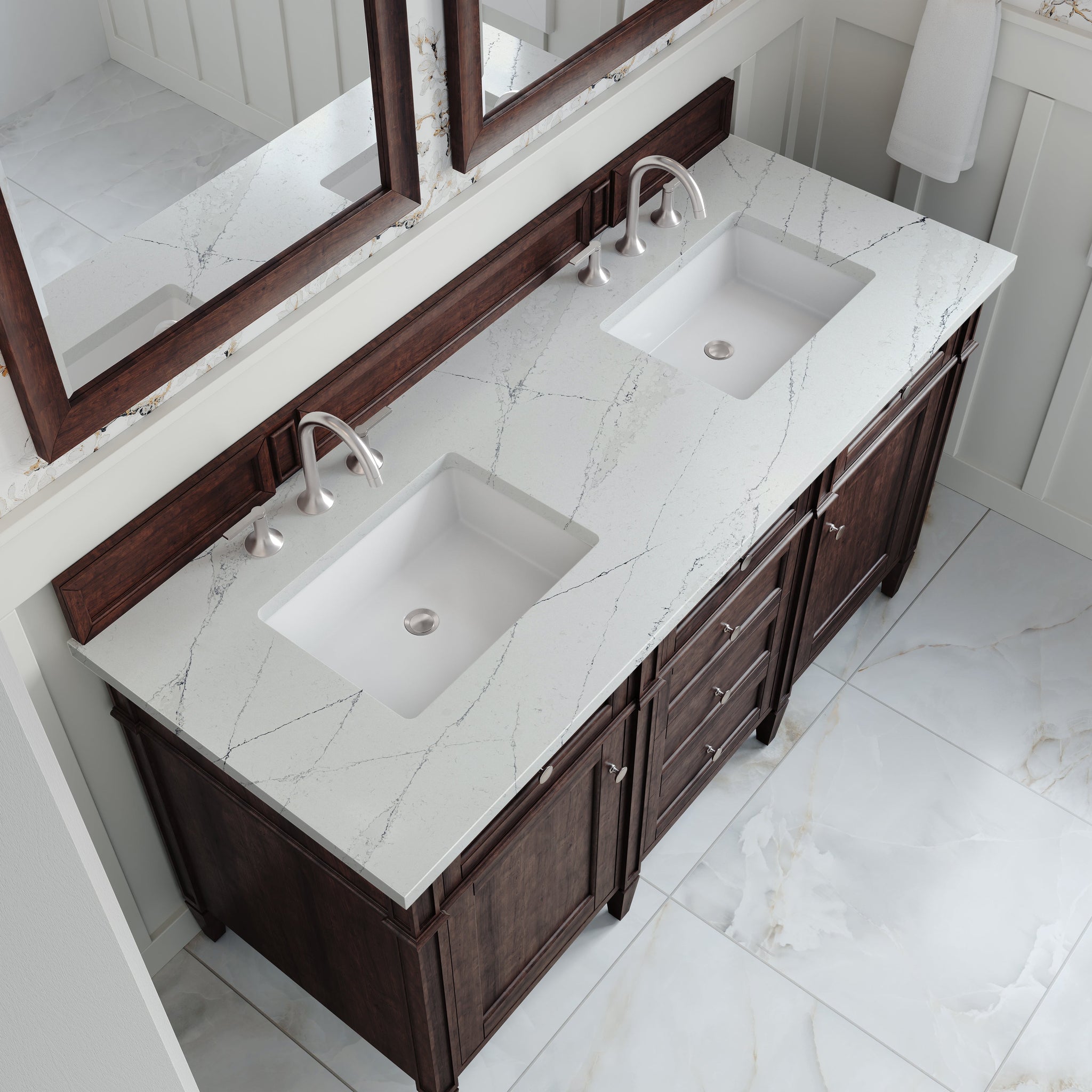 James Martin Brittany 60" Double Bathroom Vanity, Burnished Mahogany with Ethereal Noctis countertop
