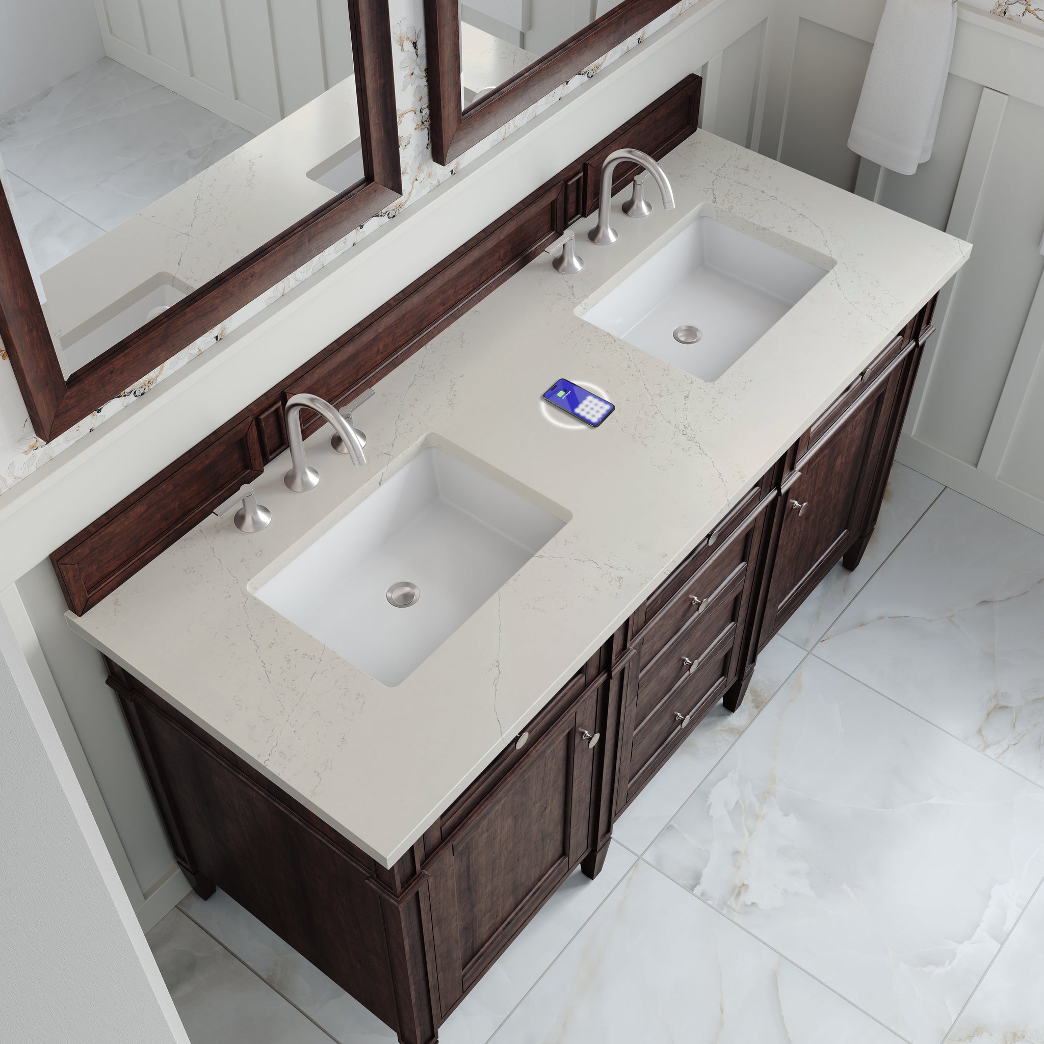 James Martin Brittany 60" Double Bathroom Vanity, Burnished Mahogany with Siberian (FreePower) countertop