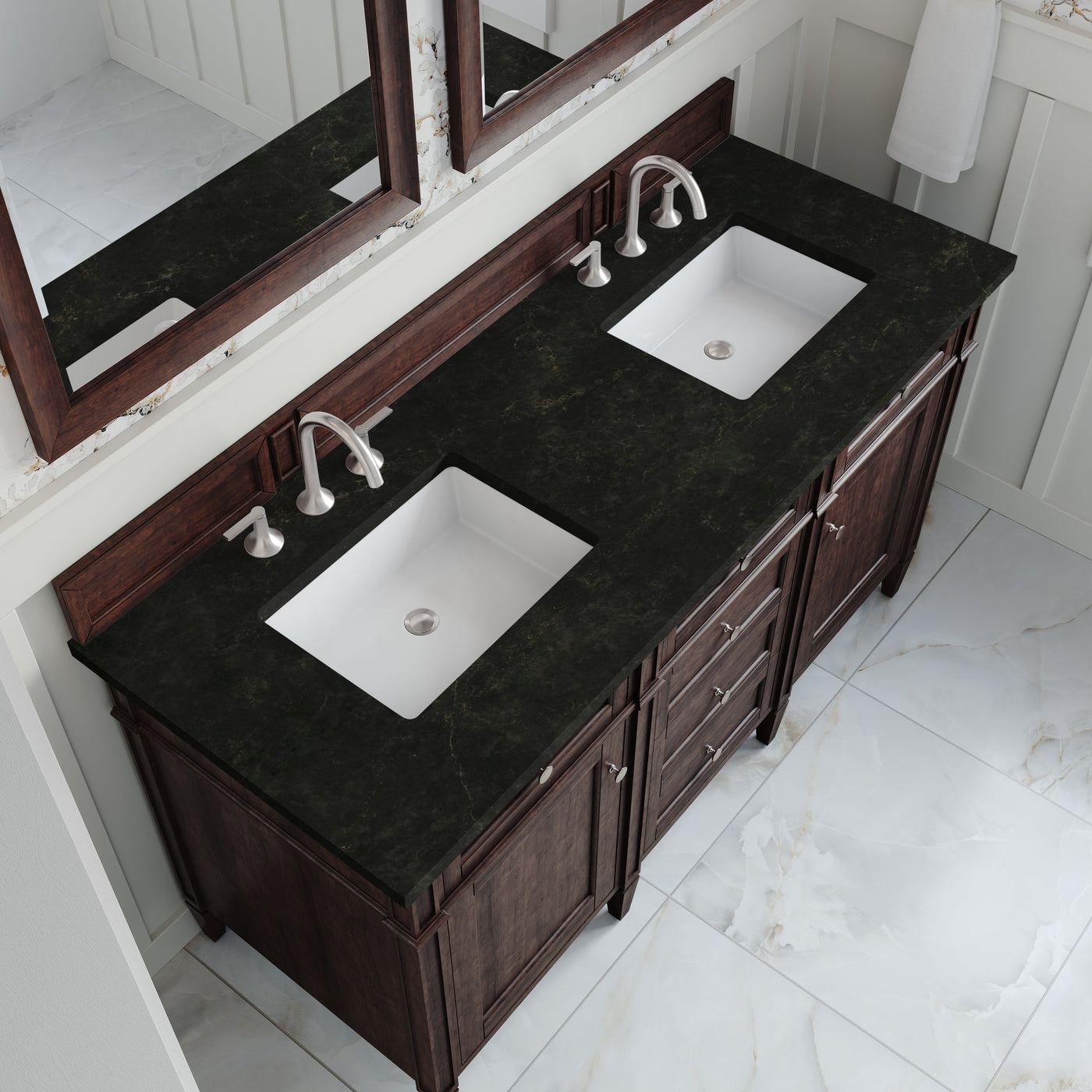 James Martin Brittany 60" Double Bathroom Vanity, Burnished Mahogany with Phantome countertop