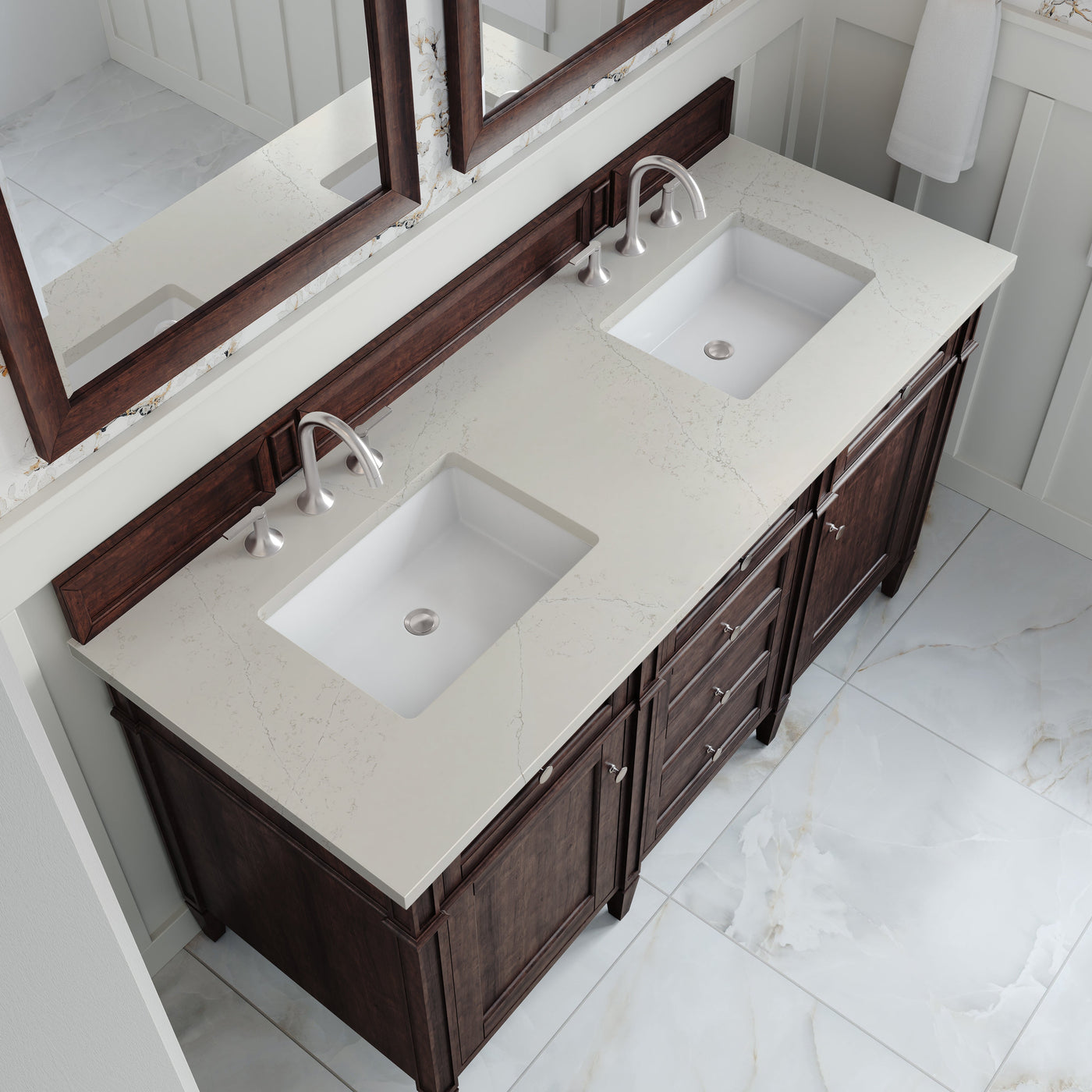 James Martin Brittany 60" Double Bathroom Vanity, Burnished Mahogany with Siberian countertop
