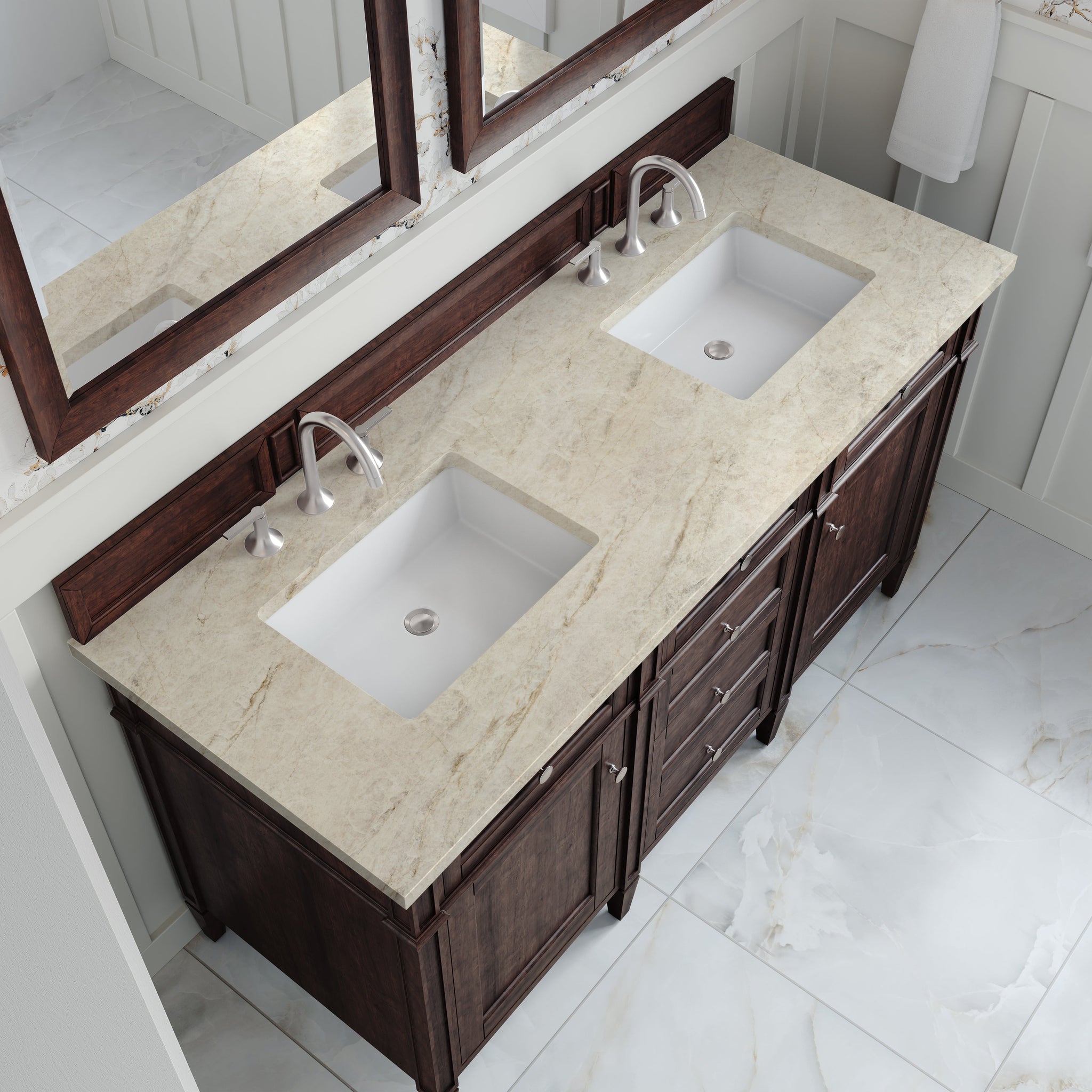 James Martin Brittany 60" Double Bathroom Vanity, Burnished Mahogany with Tajnar countertop