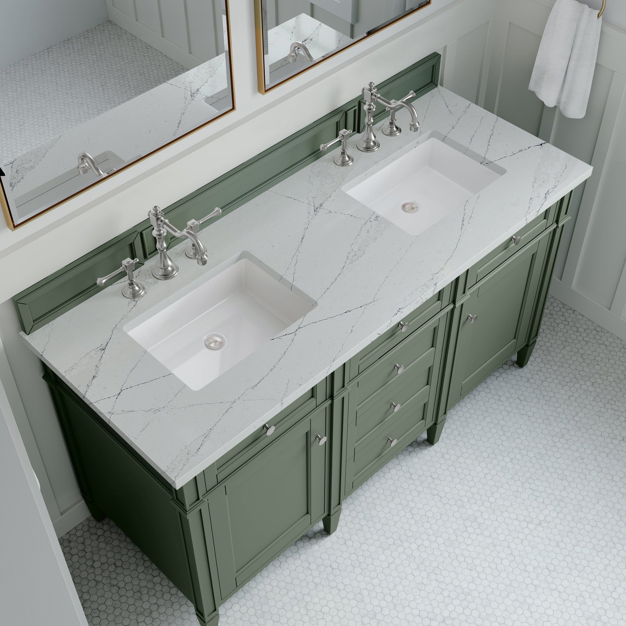 James Martin Brittany 60" Double Bathroom Vanity, Smokey Celadon with Ethereal Noctis countertop