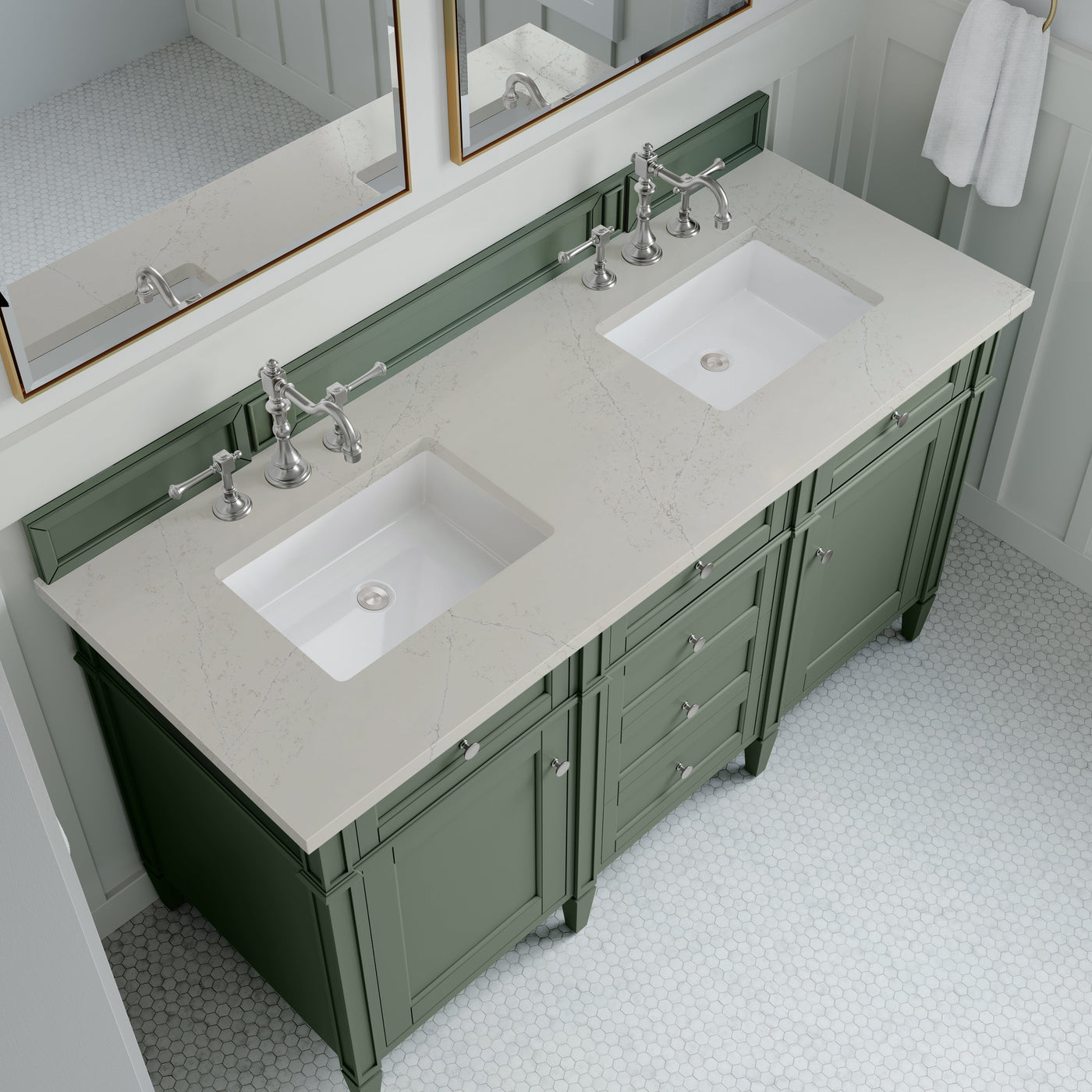 James Martin Brittany 60" Double Bathroom Vanity, Smokey Celadon with Siberian countertop