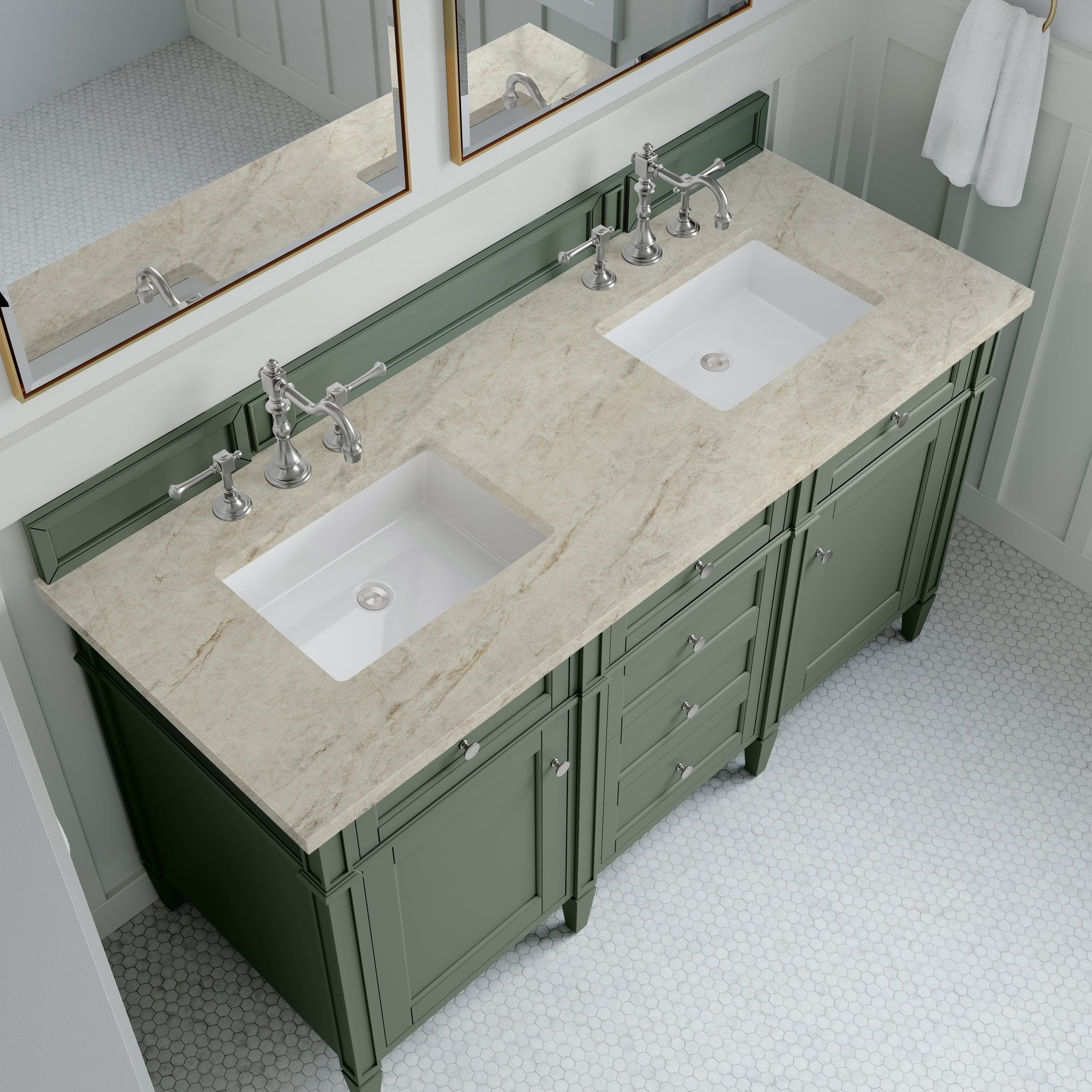 James Martin Brittany 60" Double Bathroom Vanity, Smokey Celadon with Tajnar countertop