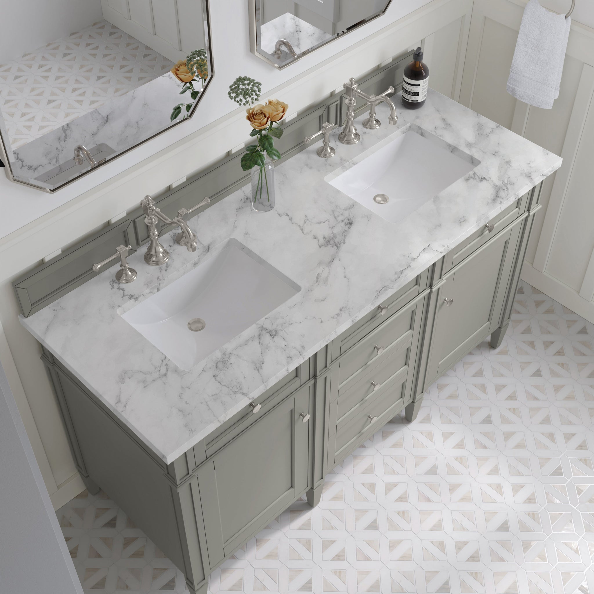 James Martin Brittany 60" Double Bathroom Vanity, Urban Gray with Carrara White countertop