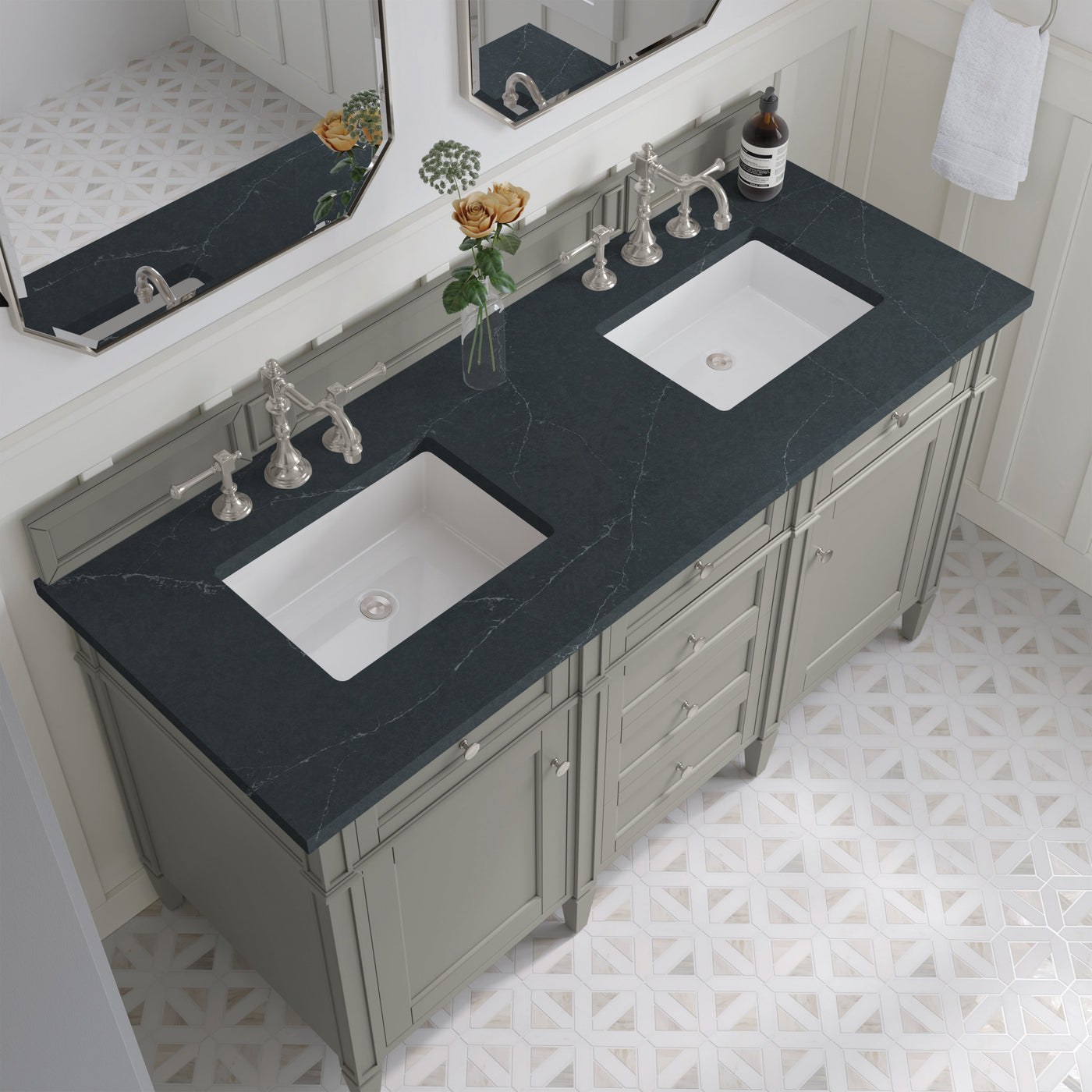 James Martin Brittany 60" Double Bathroom Vanity, Urban Gray with Charcoal Soapstone countertop