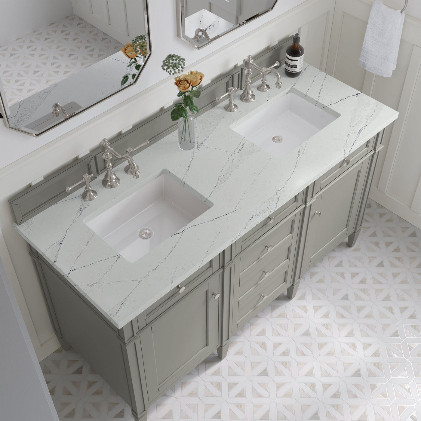 James Martin Brittany 60" Double Bathroom Vanity, Urban Gray with Ethereal Noctis countertop