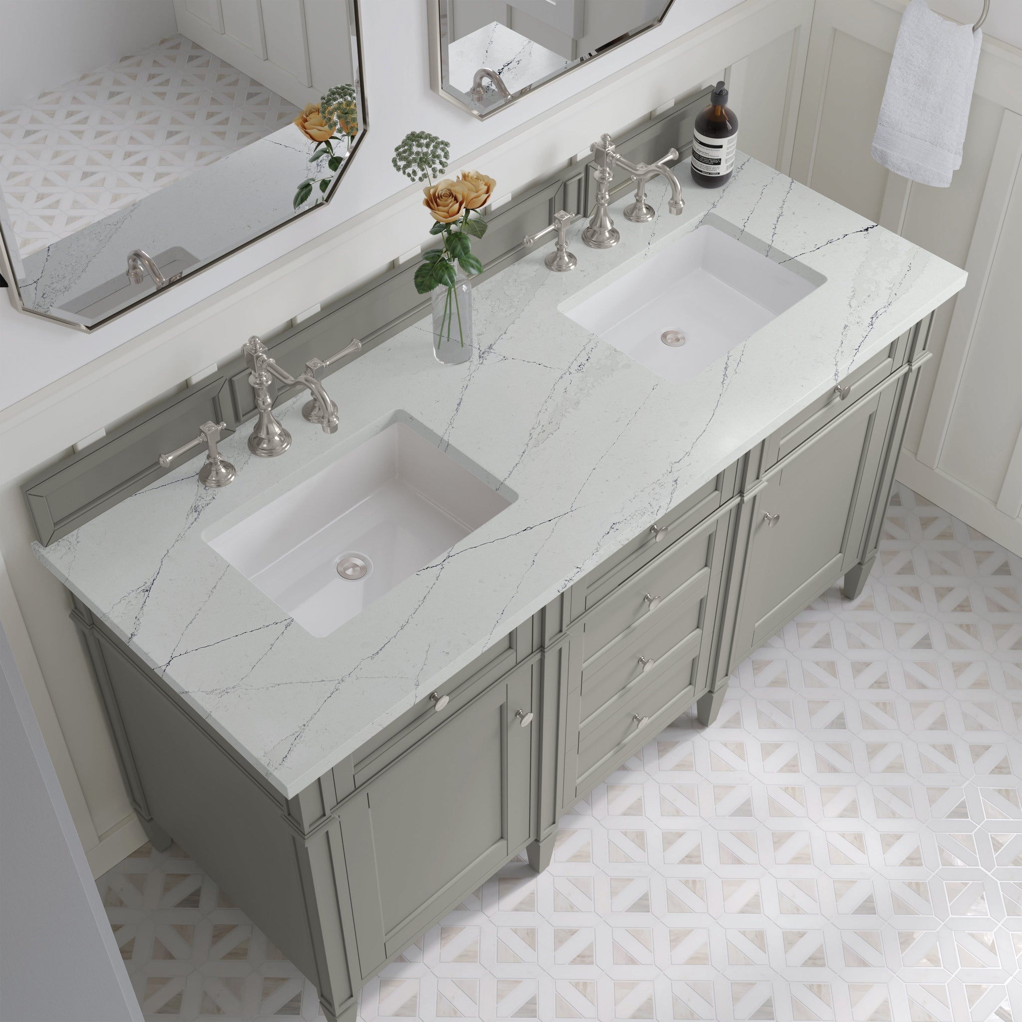 James Martin Brittany 60" Double Bathroom Vanity, Urban Gray with Ethereal Noctis countertop