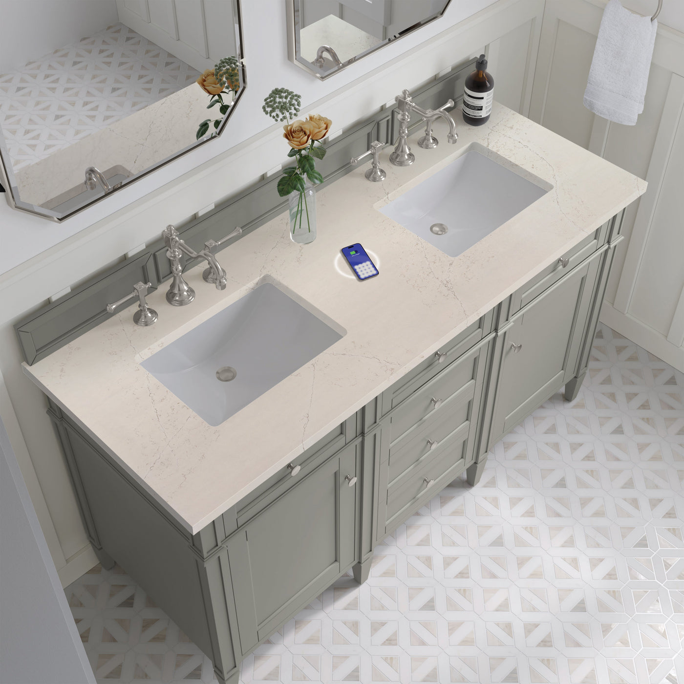James Martin Brittany 60" Double Bathroom Vanity, Urban Gray with Siberian (FreePower) countertop