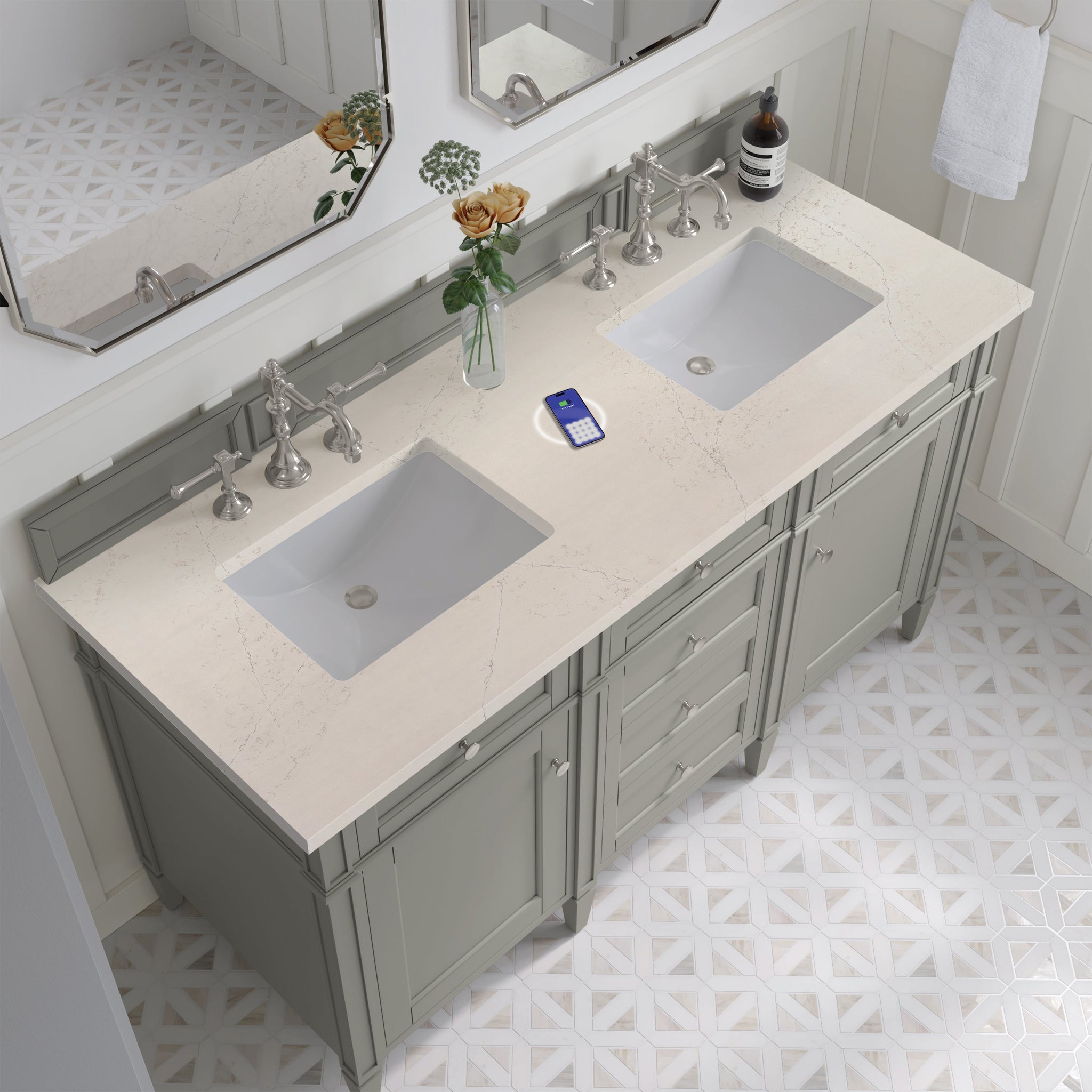 James Martin Brittany 60" Double Bathroom Vanity, Urban Gray with Siberian (FreePower) countertop