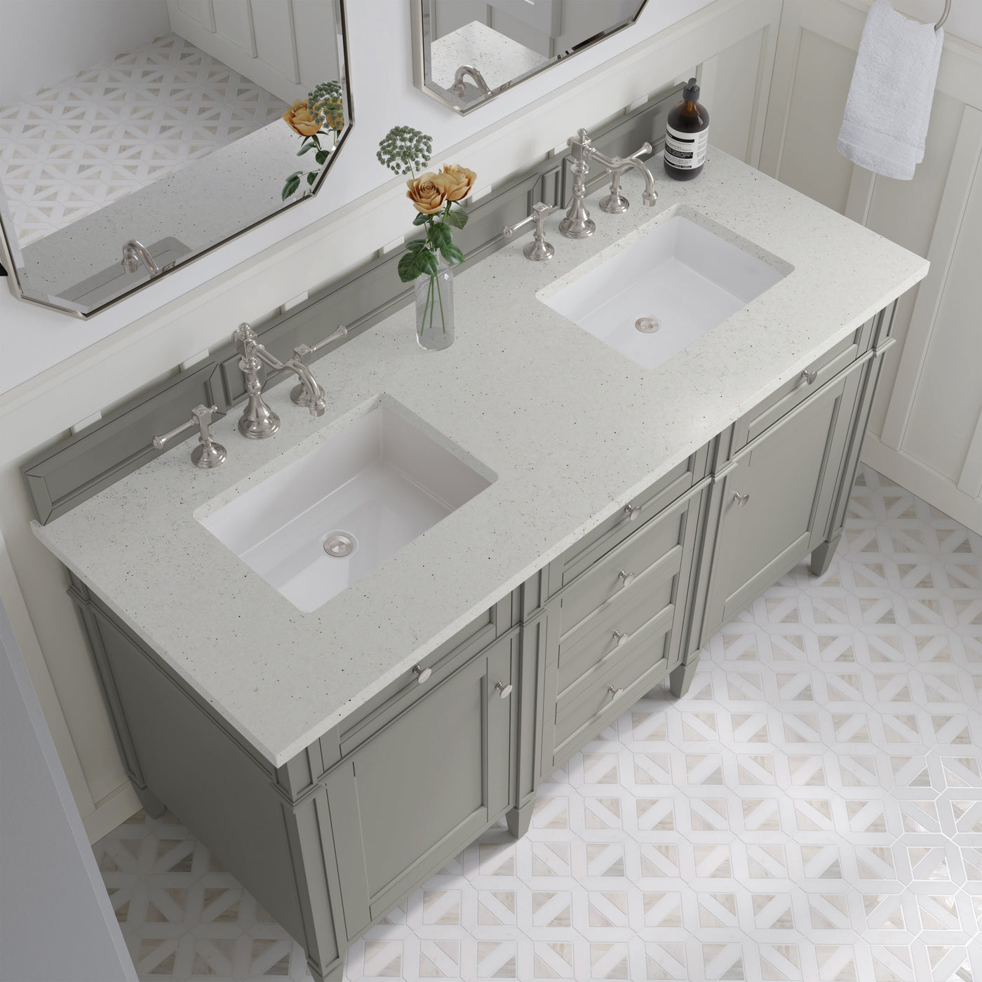 James Martin Brittany 60" Double Bathroom Vanity, Urban Gray with Lime Delight countertop