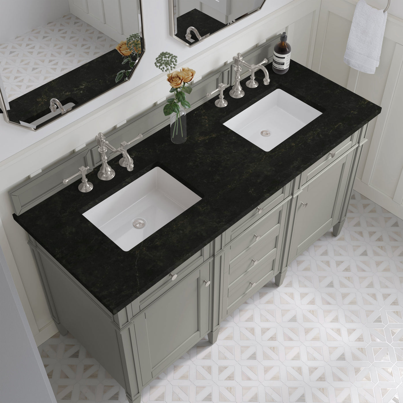 James Martin Brittany 60" Double Bathroom Vanity, Urban Gray with Phantome countertop