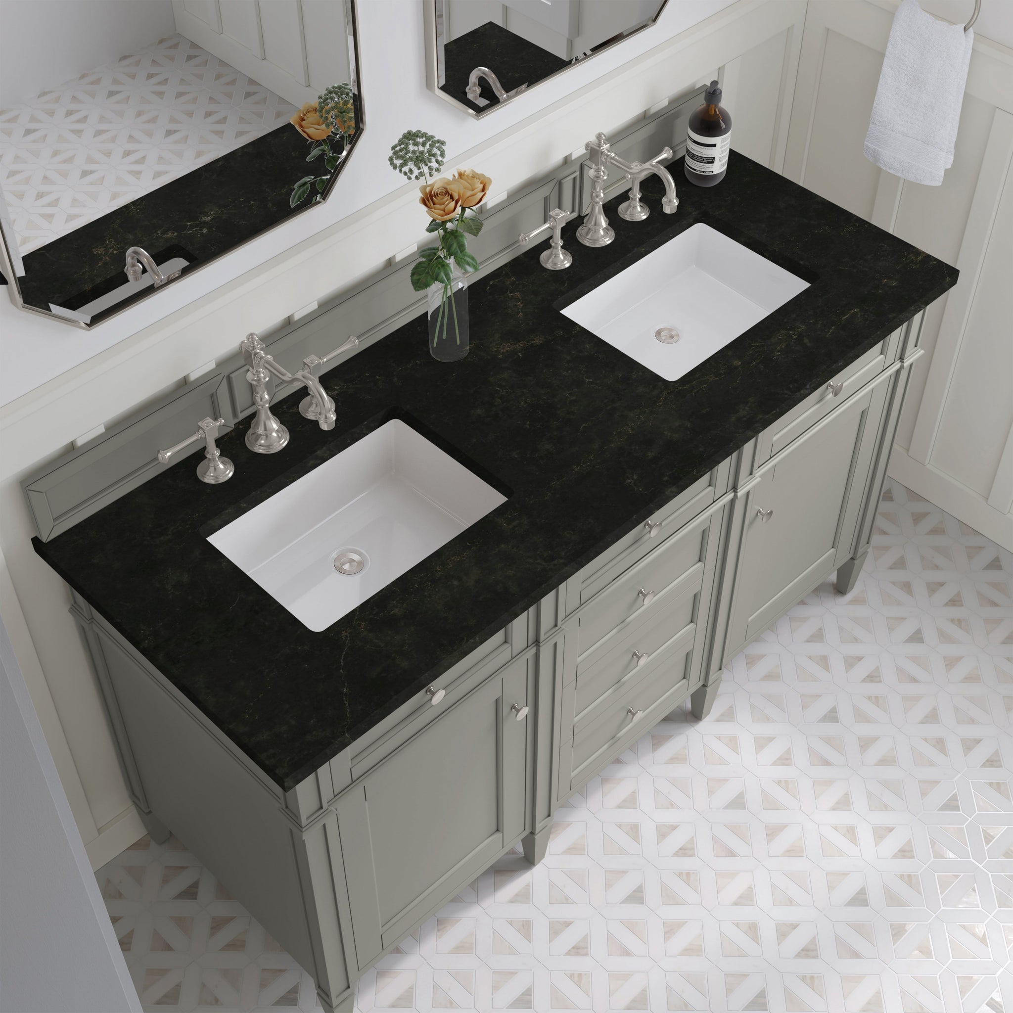 James Martin Brittany 60" Double Bathroom Vanity, Urban Gray with Phantome countertop