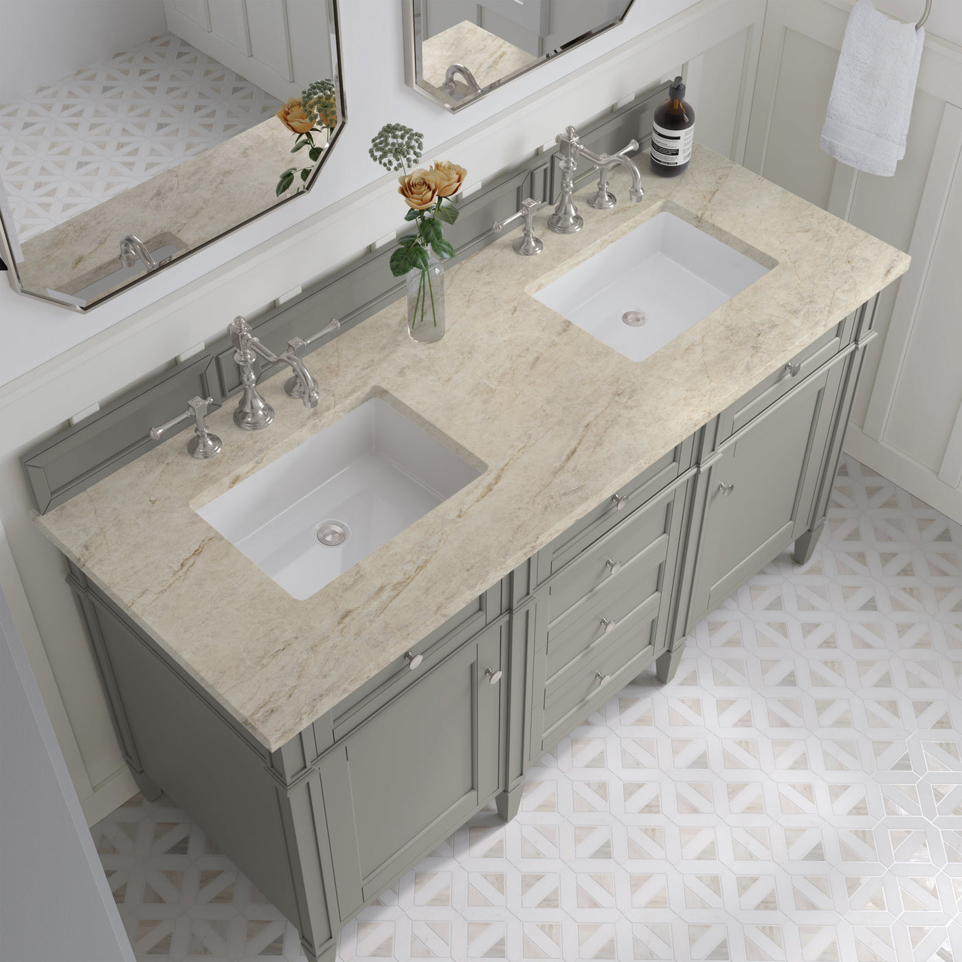 James Martin Brittany 60" Double Bathroom Vanity, Urban Gray with Tajnar countertop