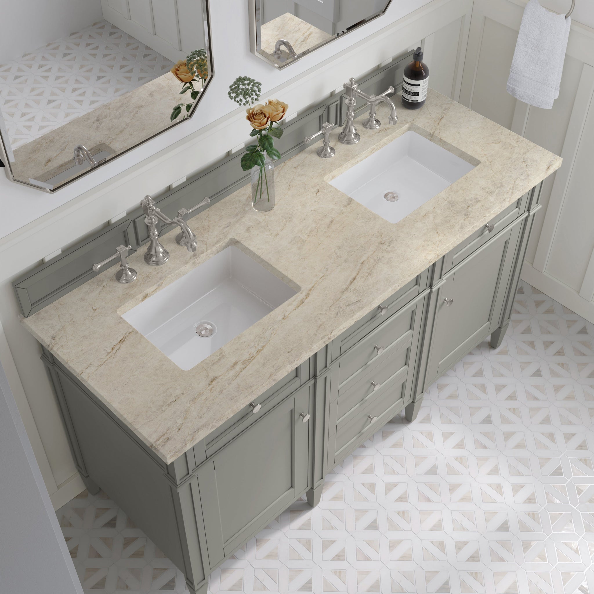 James Martin Brittany 60" Double Bathroom Vanity, Urban Gray with Tajnar countertop