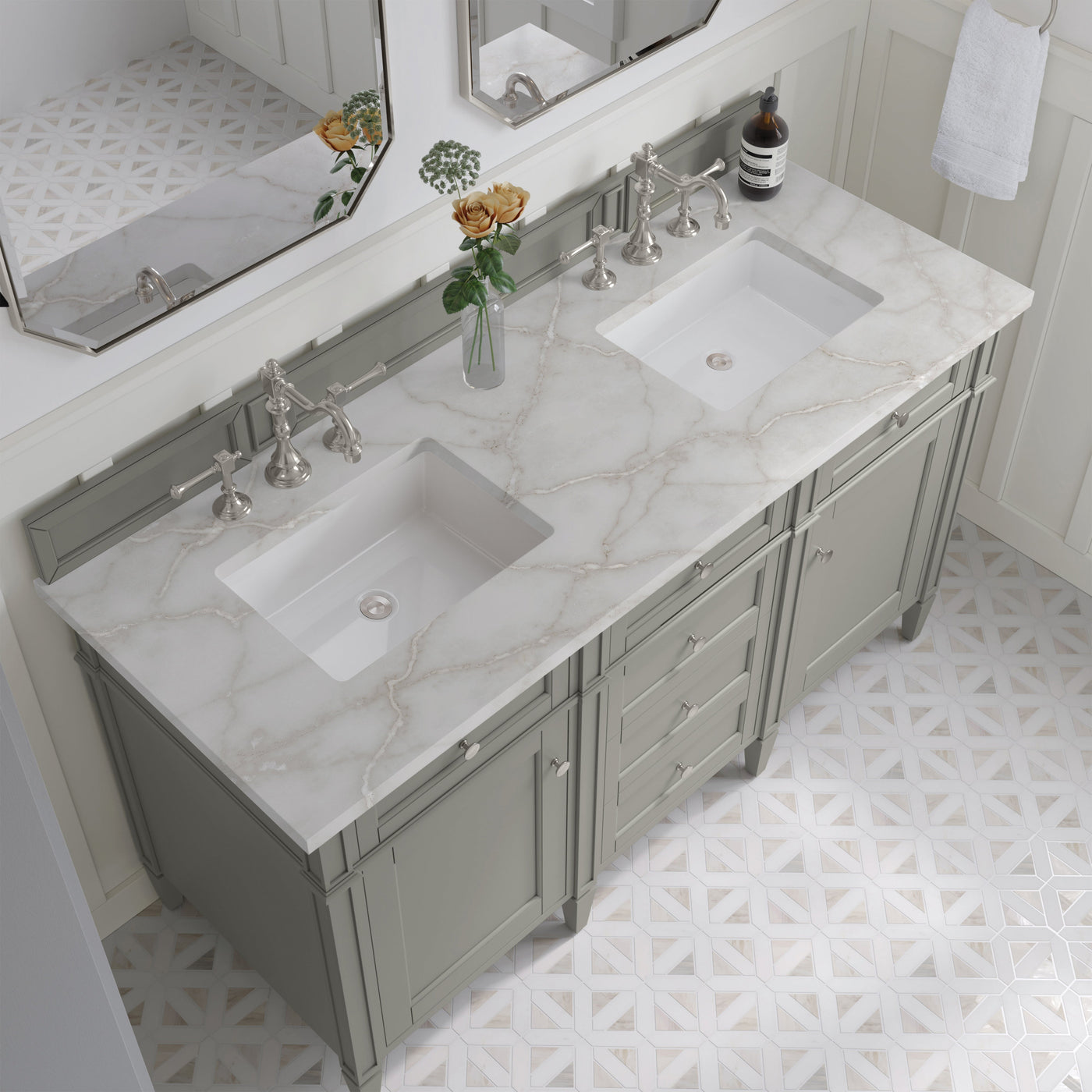 James Martin Brittany 60" Double Bathroom Vanity, Urban Gray with Victorian Silver countertop