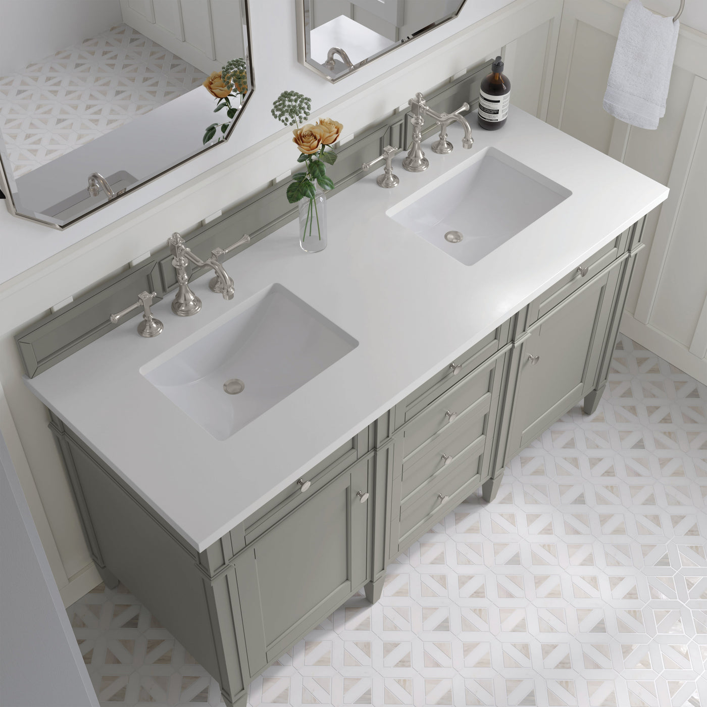 James Martin Brittany 60" Double Bathroom Vanity, Urban Gray with White Zeus countertop