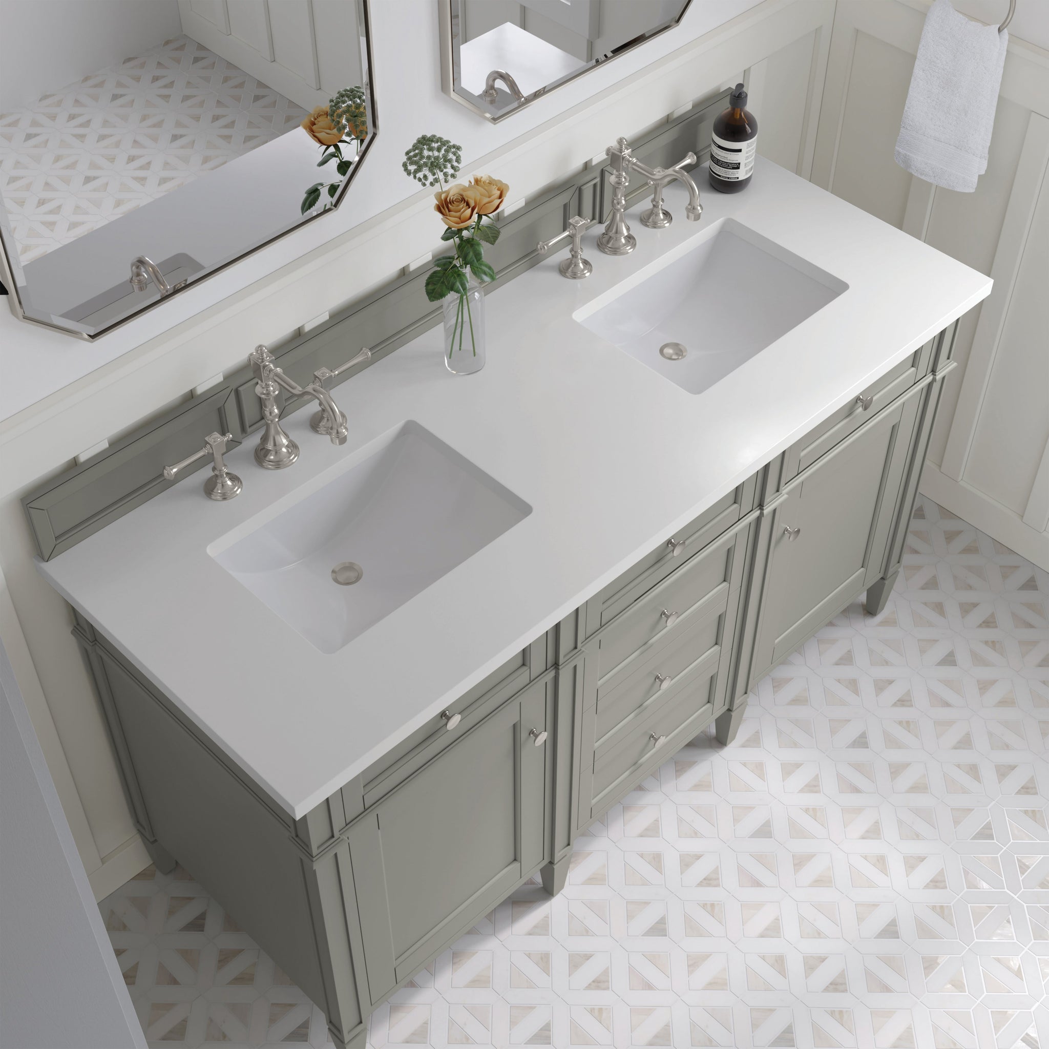 James Martin Brittany 60" Double Bathroom Vanity, Urban Gray with White Zeus countertop