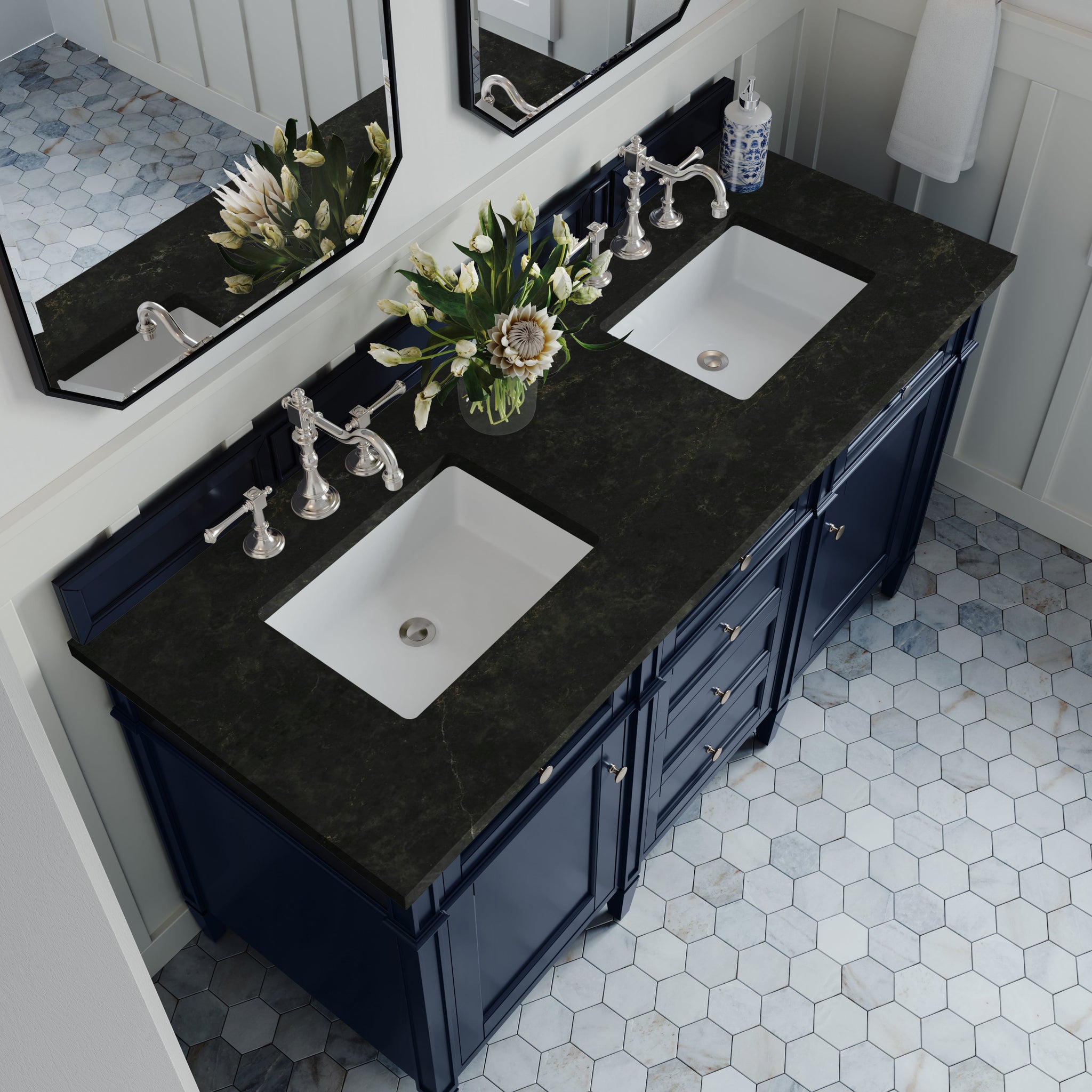 James Martin Brittany 60" Double Bathroom Vanity, Victory Blue with Phantome countertop