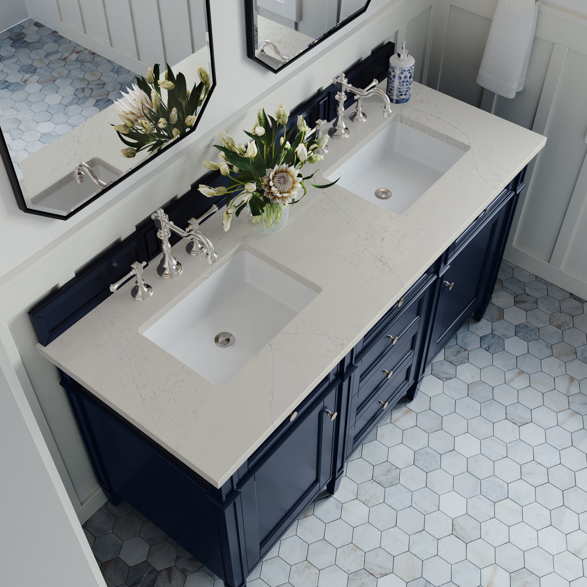 James Martin Brittany 60" Double Bathroom Vanity, Victory Blue with Siberian countertop