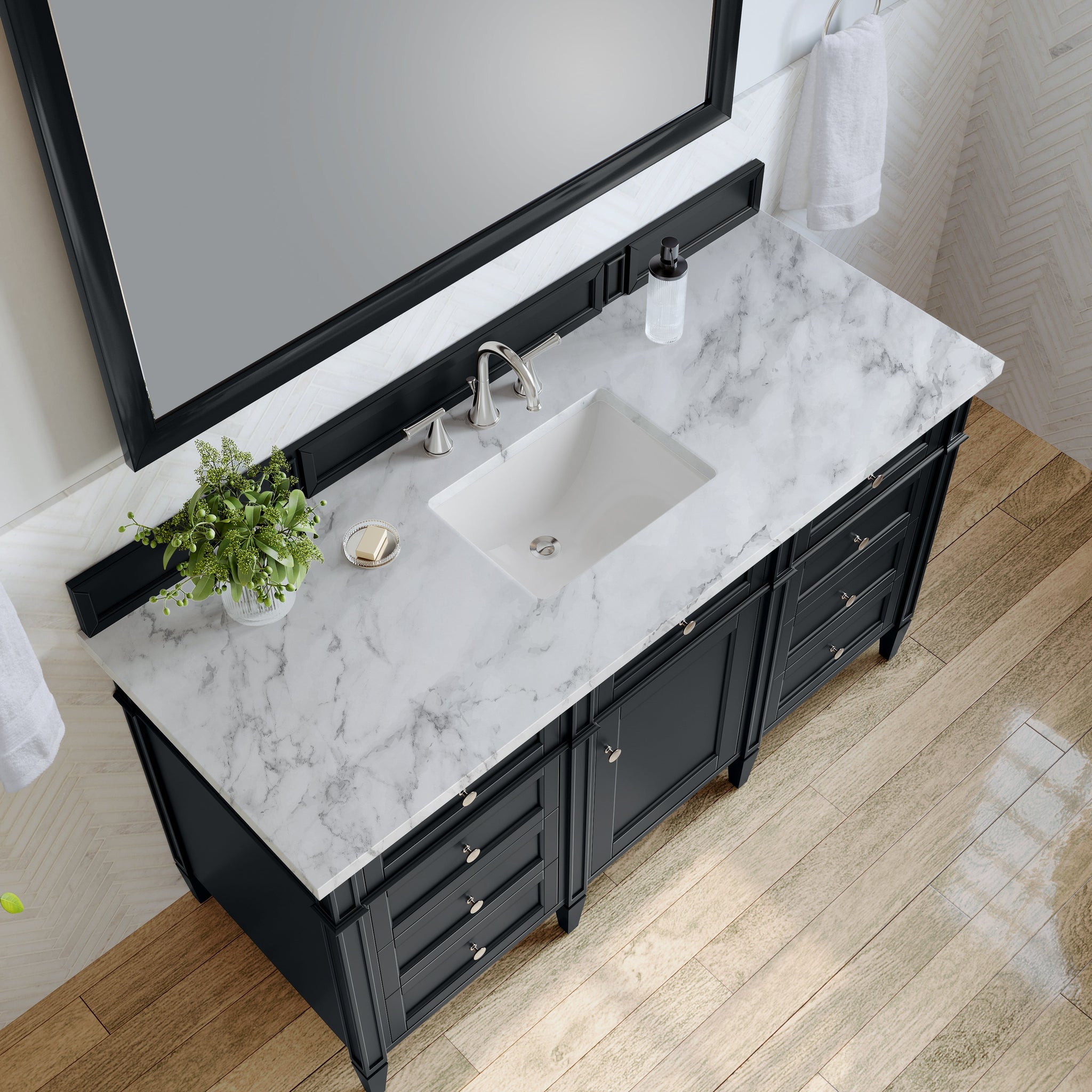 James Martin Brittany 60" Single Bathroom Vanity, Black Onyx with Carrara White countertop