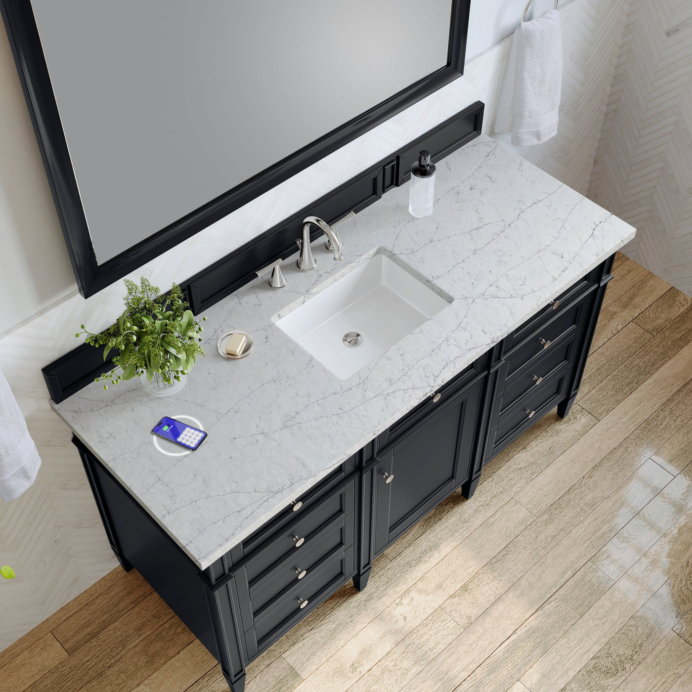James Martin Brittany 60" Single Bathroom Vanity, Black Onyx with Eternal Jasmine Pearl (FreePower) countertop