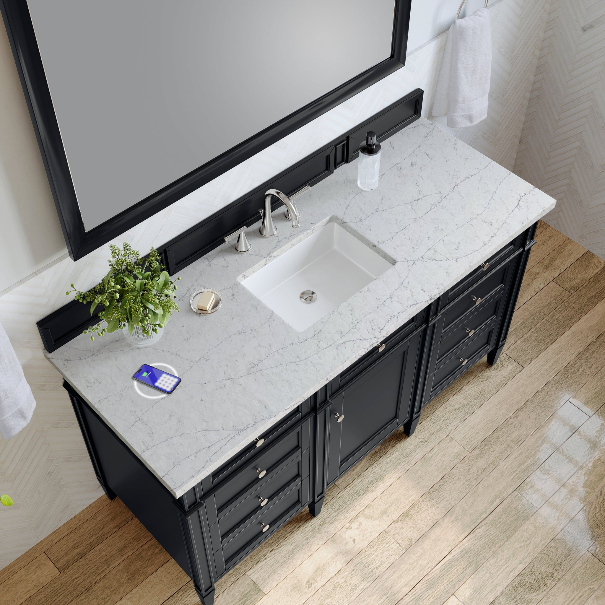 James Martin Brittany 60" Single Bathroom Vanity, Black Onyx with Eternal Jasmine Pearl (FreePower) countertop