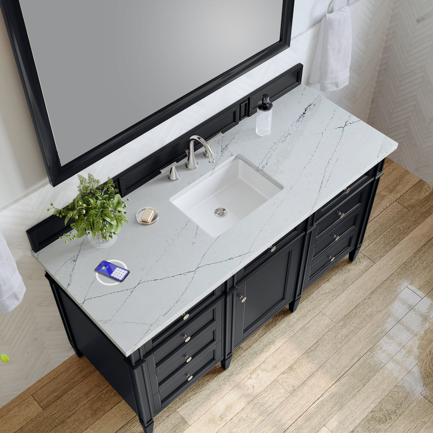 James Martin Brittany 60" Single Bathroom Vanity, Black Onyx with Ethereal Noctis (FreePower) countertop