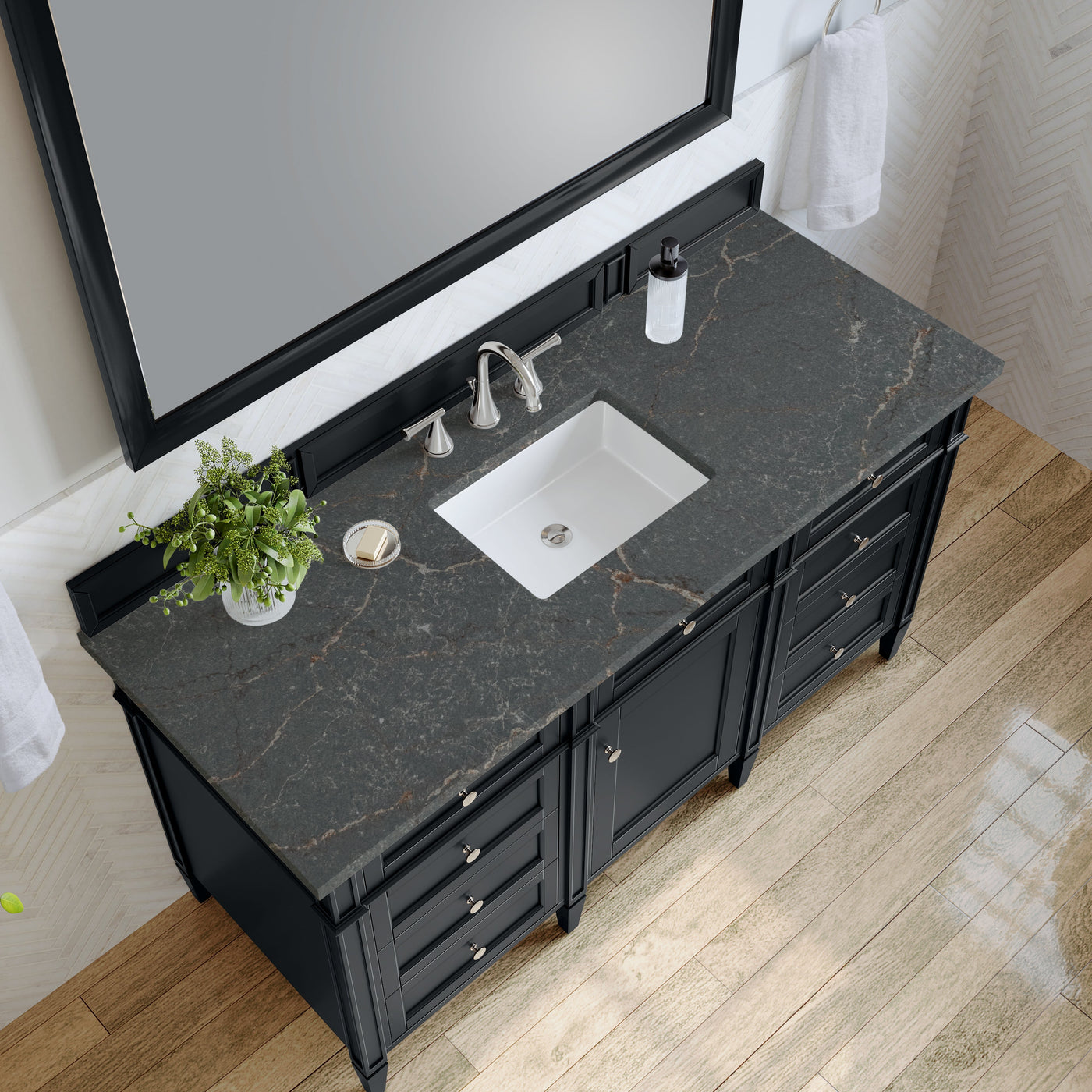 James Martin Brittany 60" Single Bathroom Vanity, Black Onyx with Parisien Bleu countertop