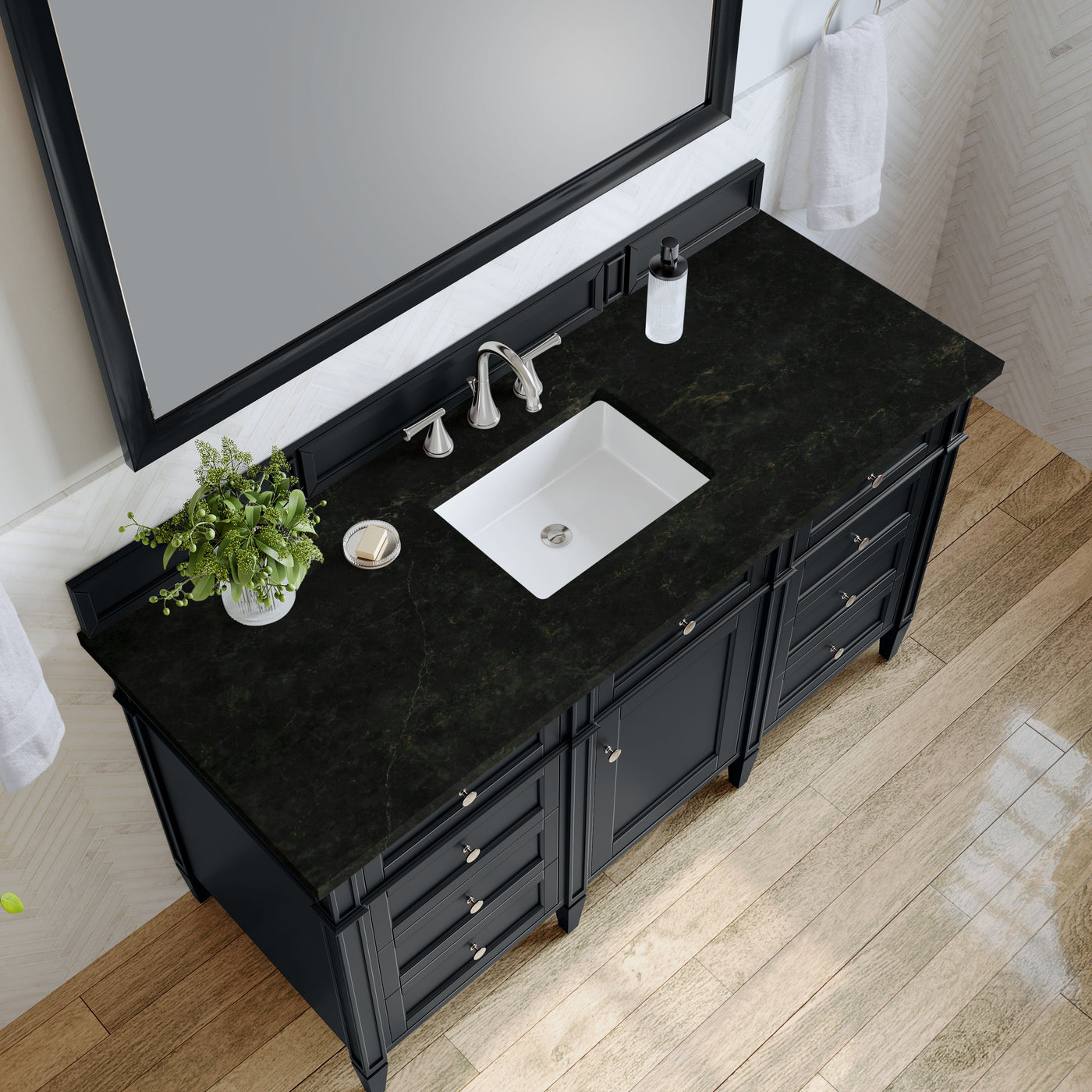 James Martin Brittany 60" Single Bathroom Vanity, Black Onyx with Phantome countertop