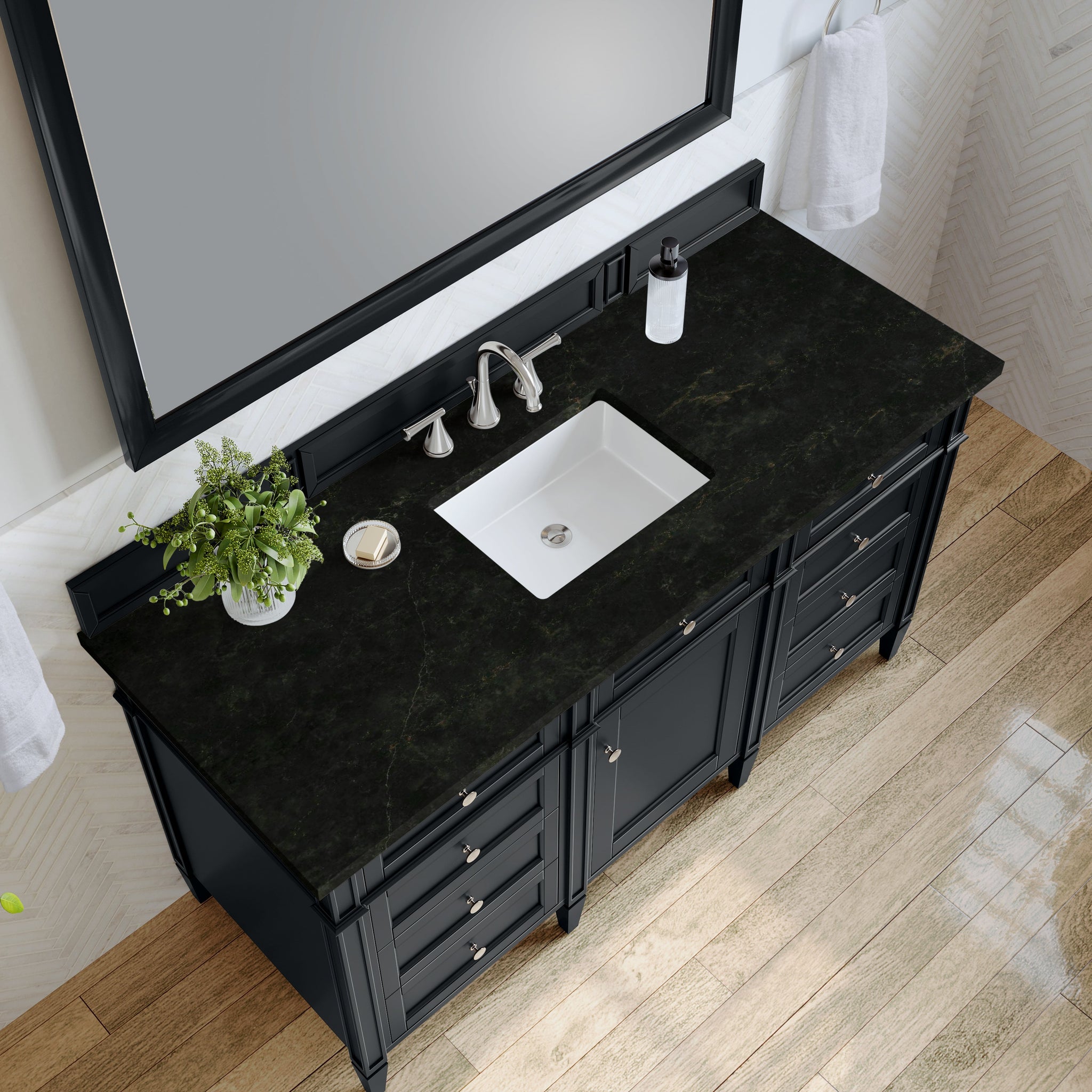 James Martin Brittany 60" Single Bathroom Vanity, Black Onyx with Phantome countertop