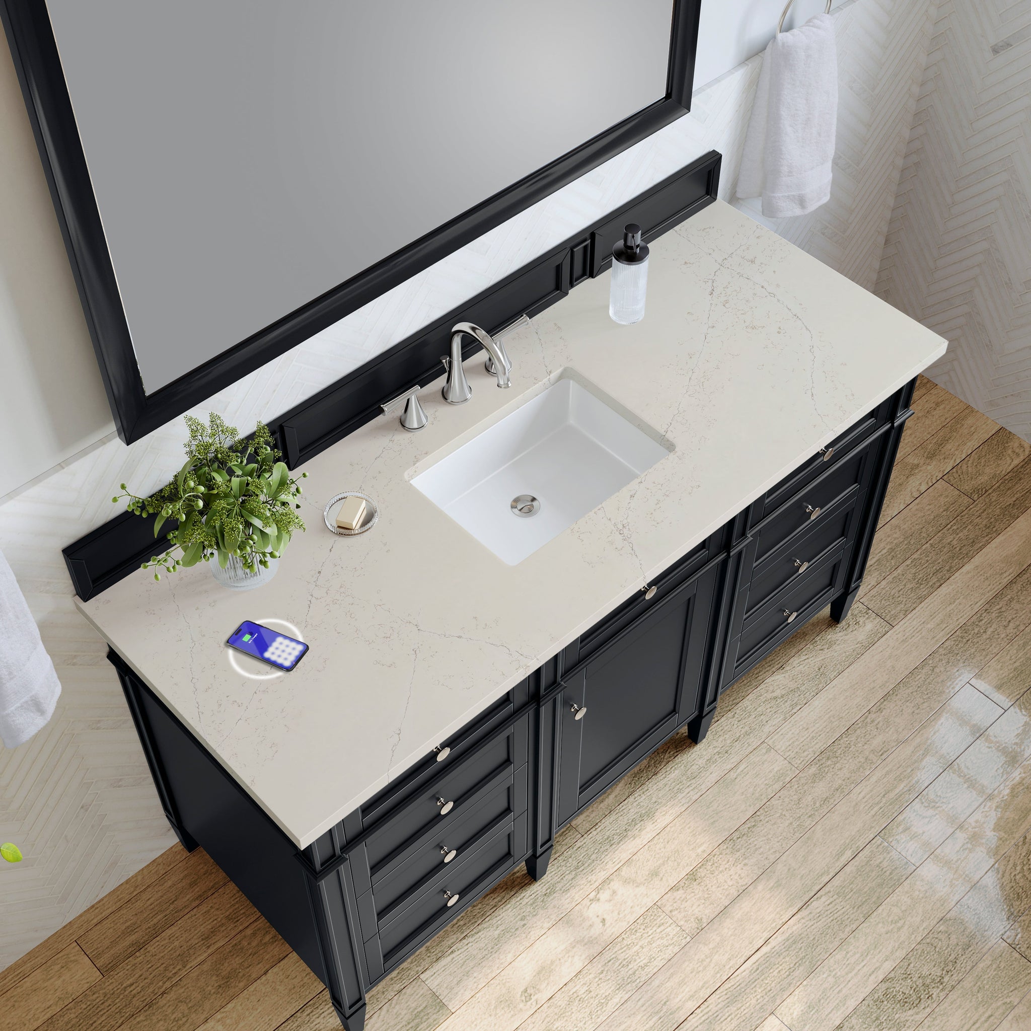 James Martin Brittany 60" Single Bathroom Vanity, Black Onyx with Siberian (FreePower) countertop