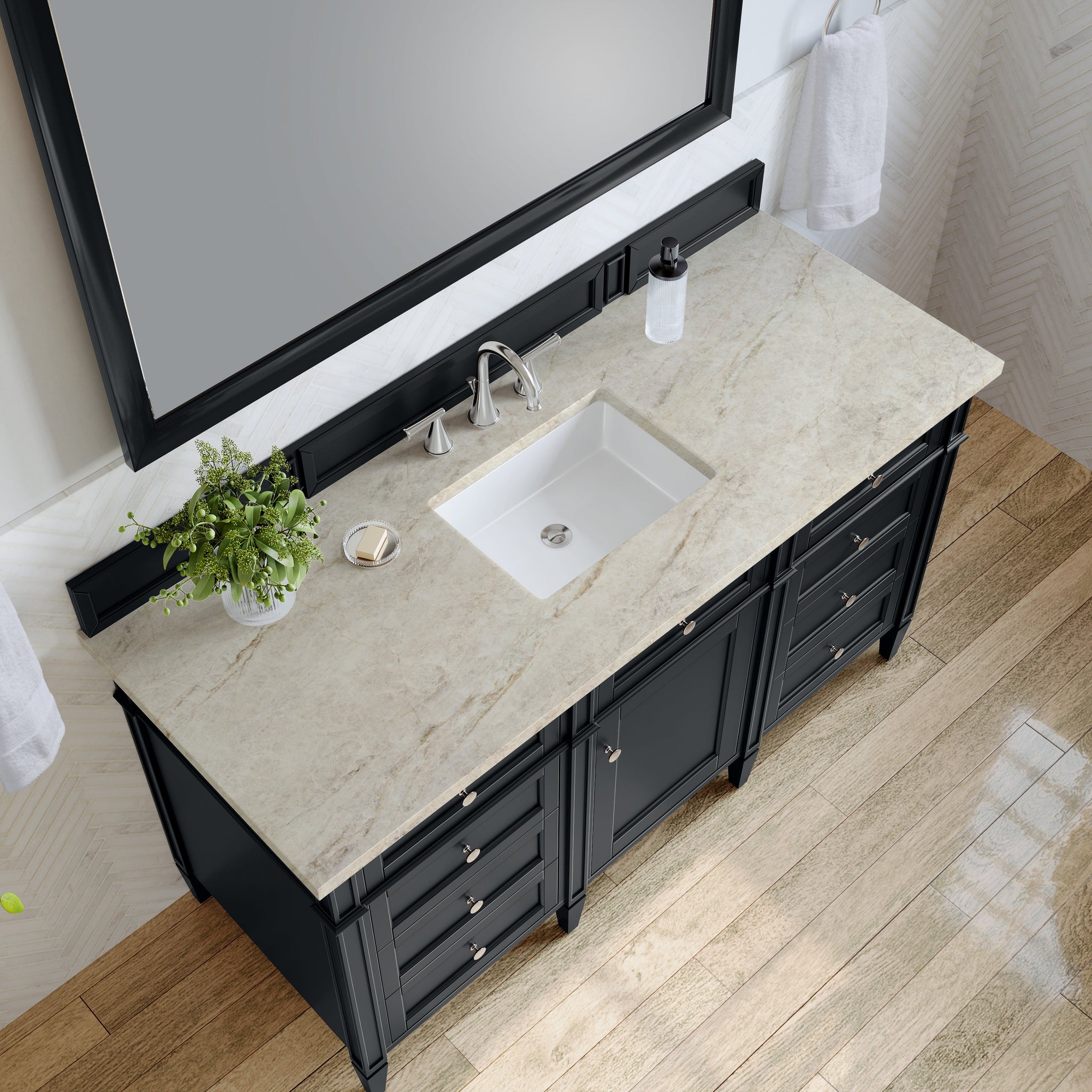 James Martin Brittany 60" Single Bathroom Vanity, Black Onyx with Tajnar countertop
