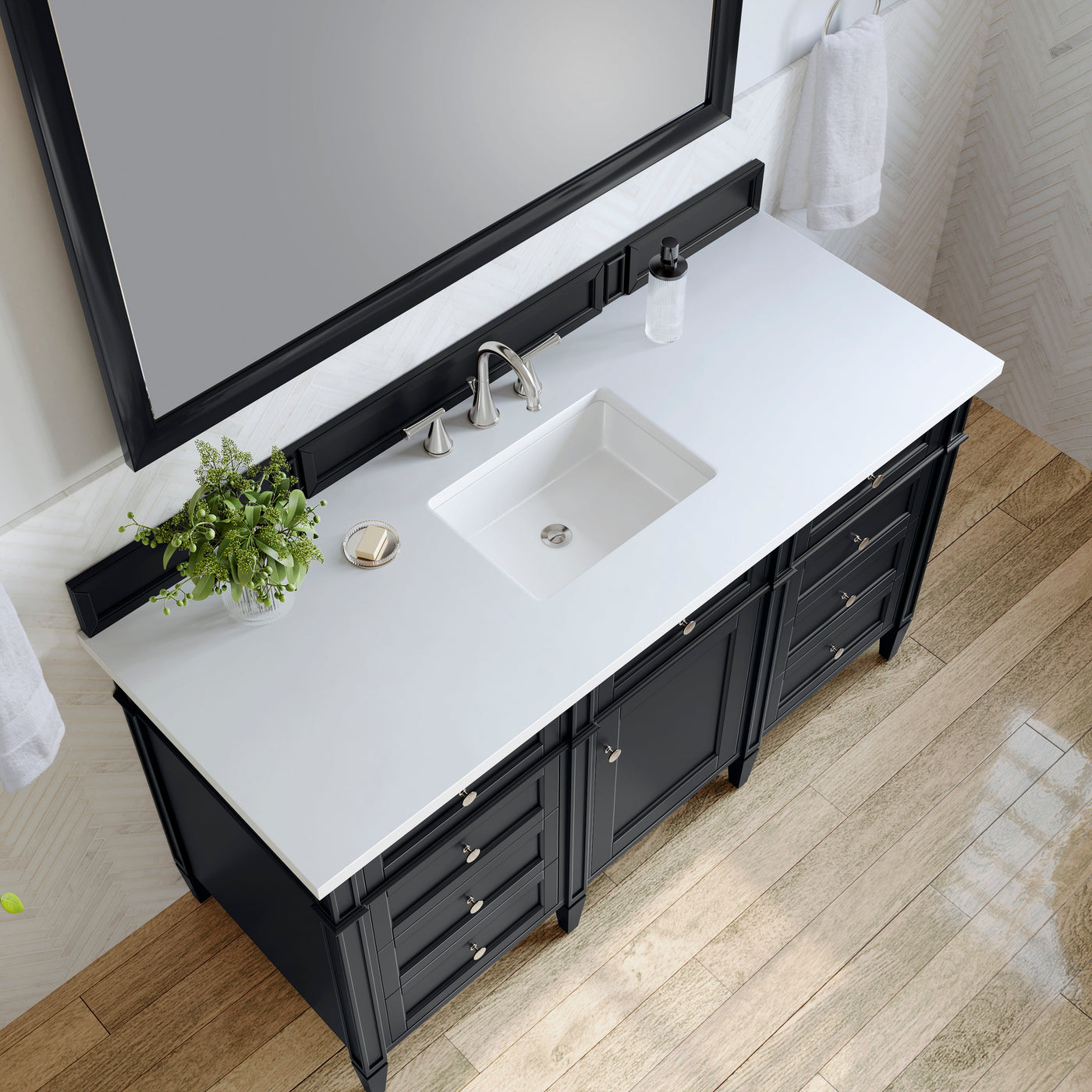 James Martin Brittany 60" Single Bathroom Vanity, Black Onyx with White Zeus countertop