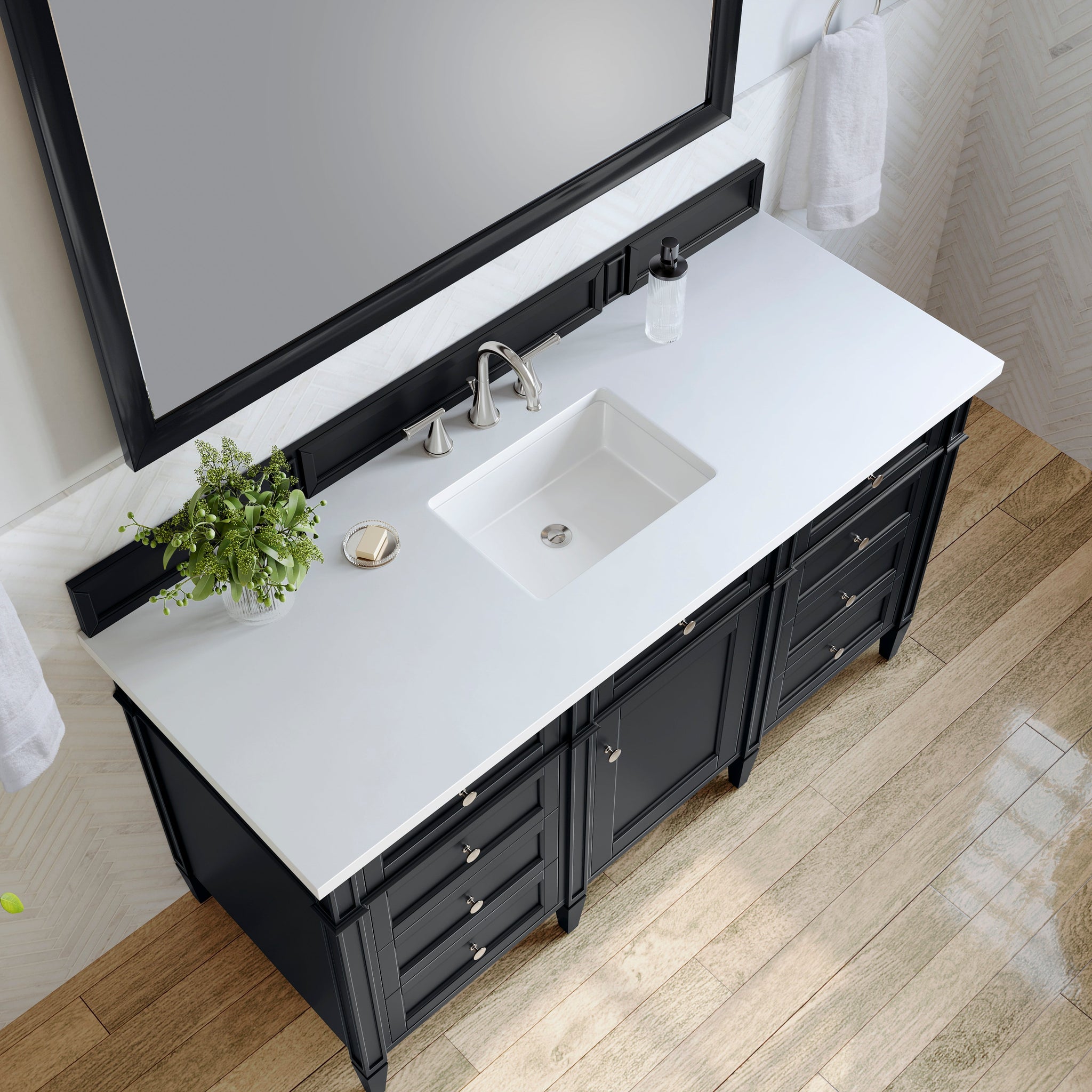 James Martin Brittany 60" Single Bathroom Vanity, Black Onyx with White Zeus countertop
