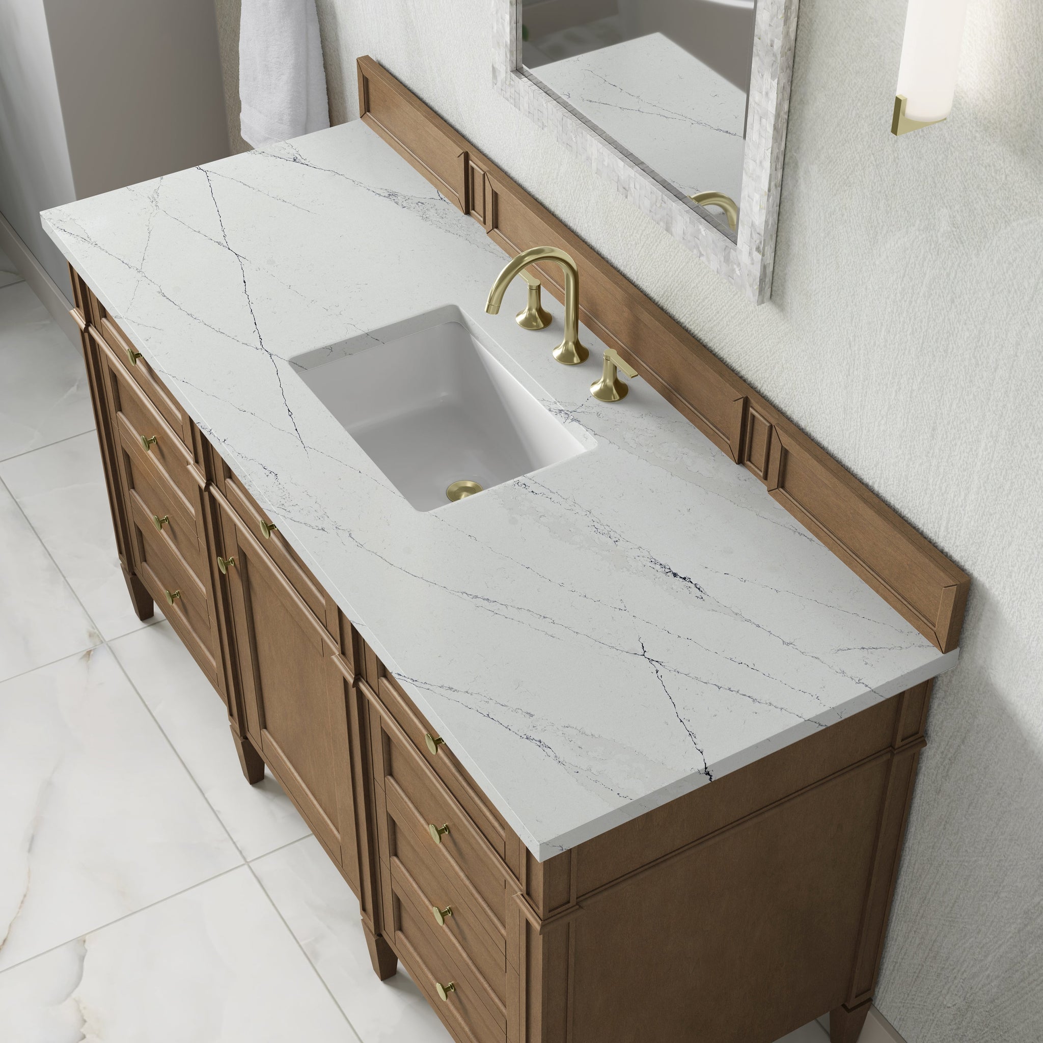 James Martin Brittany 60" Single Bathroom Vanity, Pecan with Ethereal Noctis countertop
