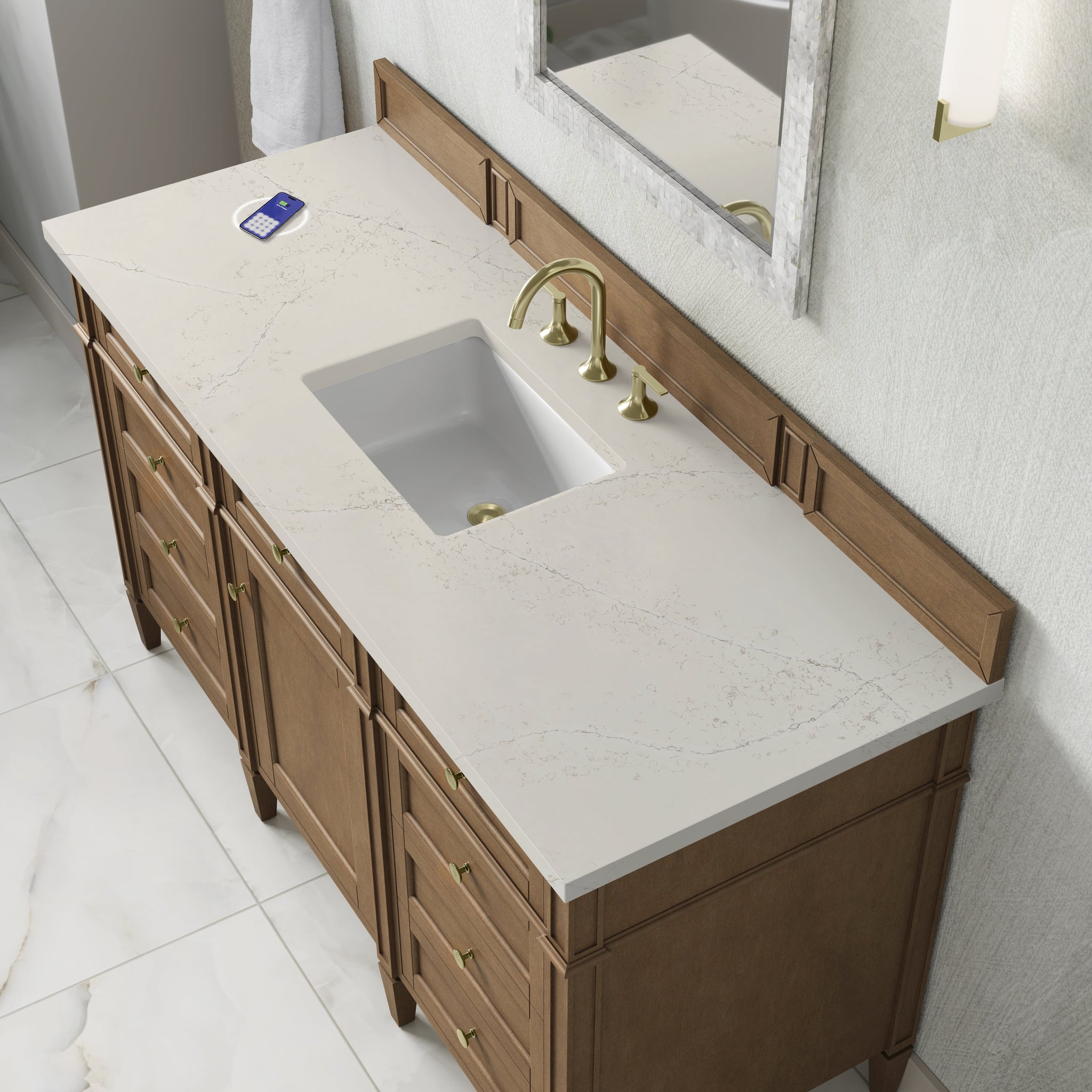 James Martin Brittany 60" Single Bathroom Vanity, Pecan with Siberian (FreePower) countertop