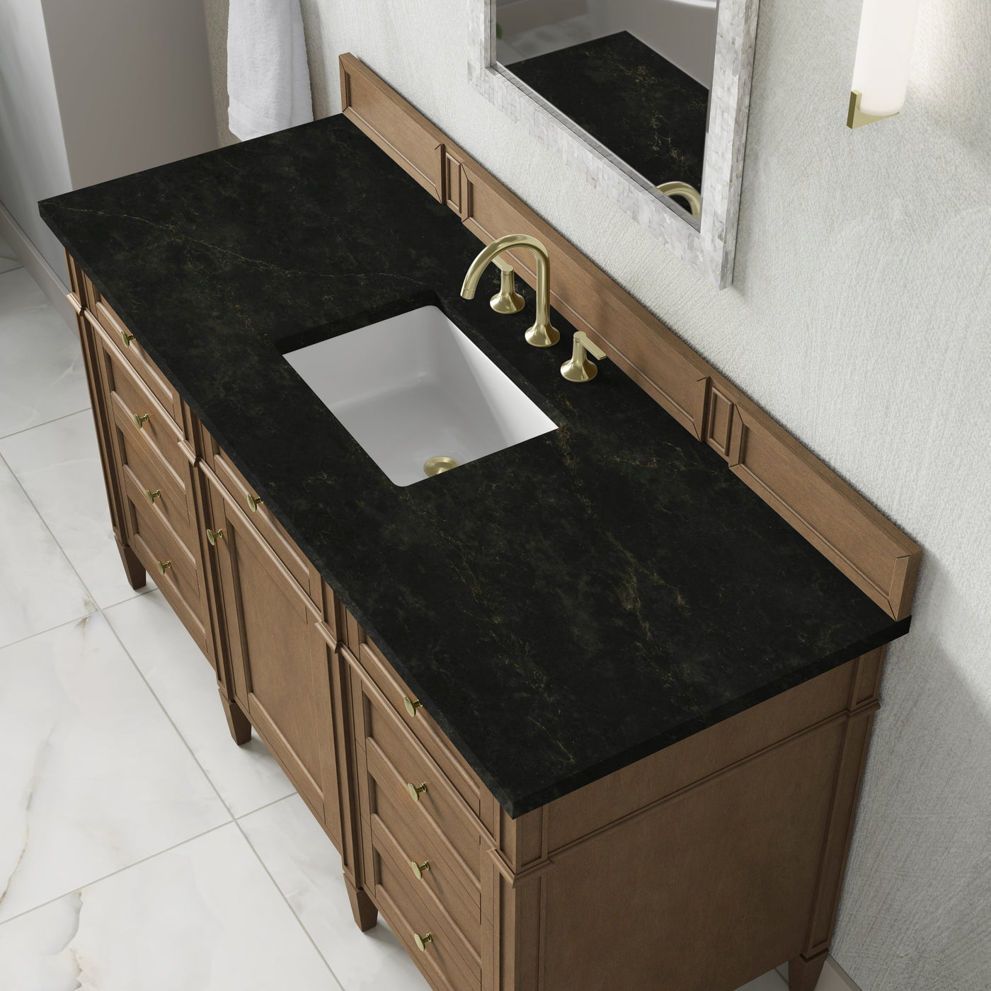 James Martin Brittany 60" Single Bathroom Vanity, Pecan with Phantome countertop