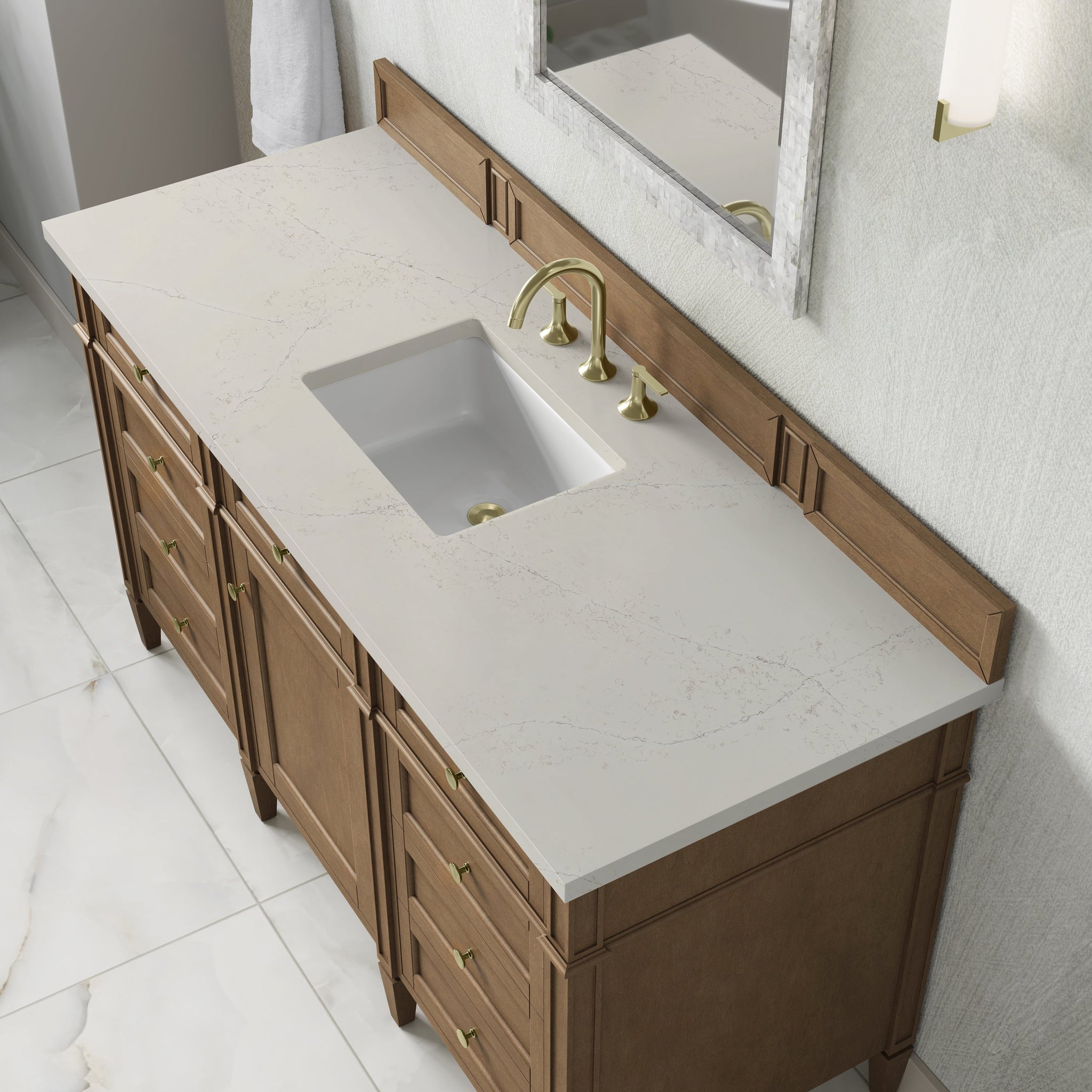 James Martin Brittany 60" Single Bathroom Vanity, Pecan with Siberian countertop