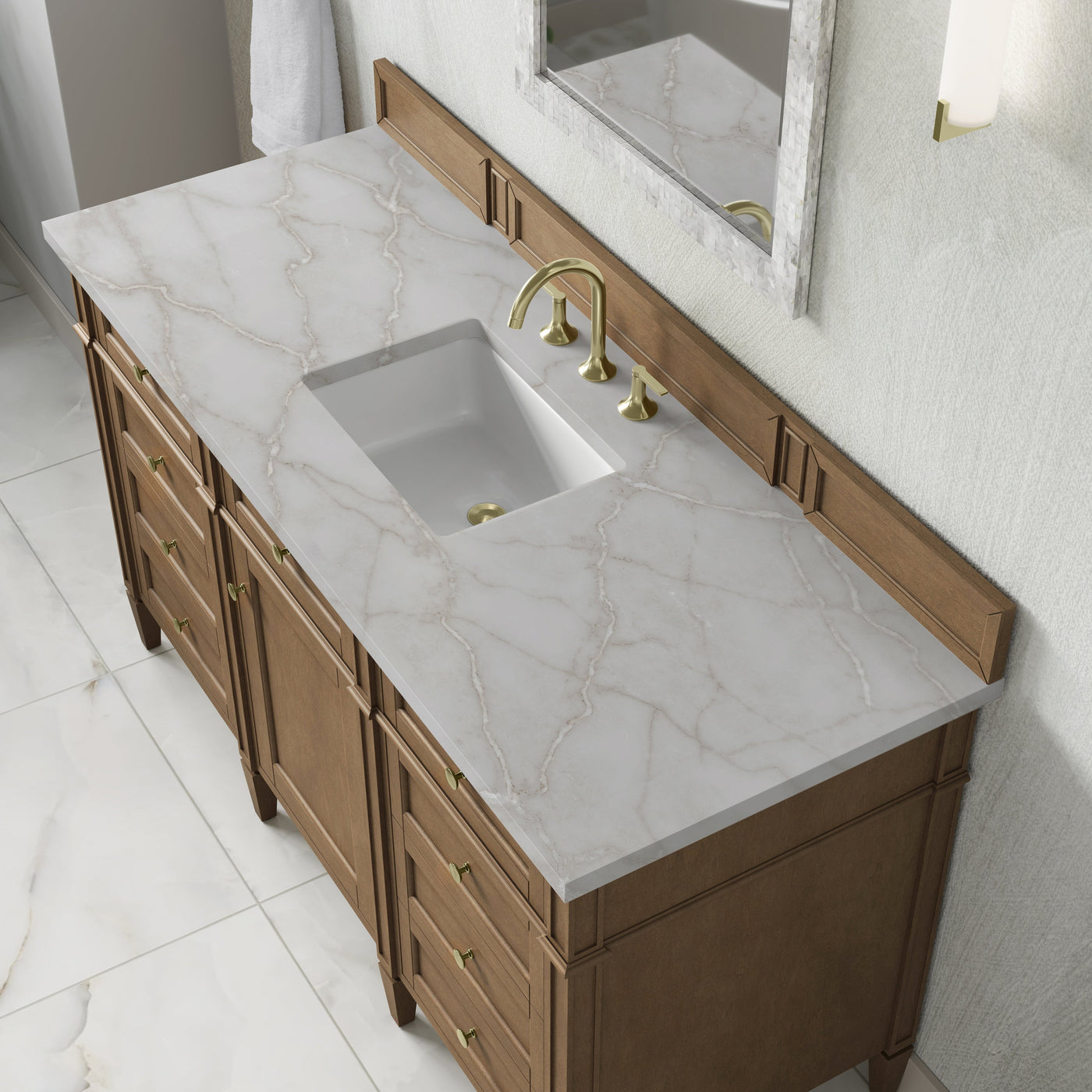 James Martin Brittany 60" Single Bathroom Vanity, Pecan with Victorian Silver countertop